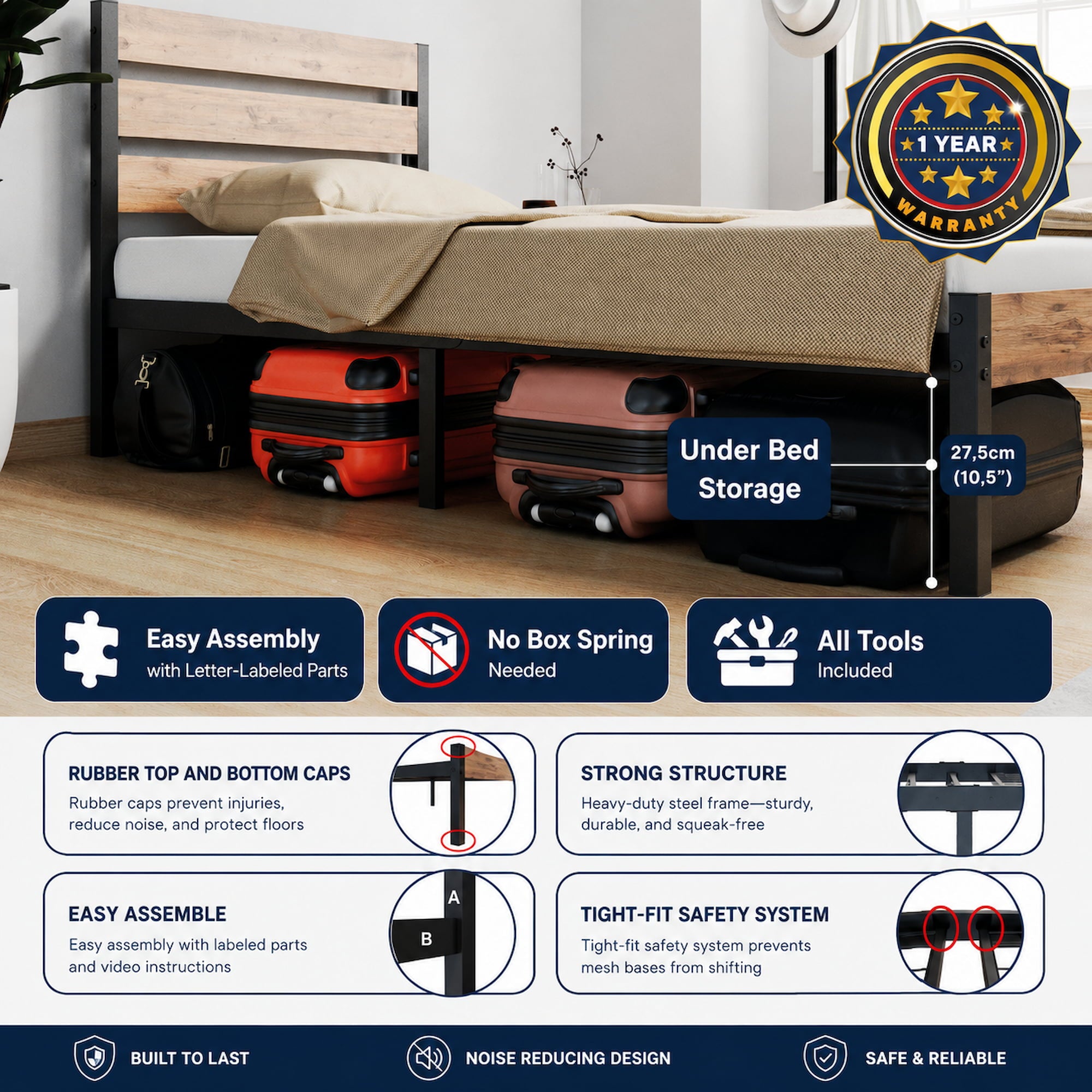 Arowana metal bed frame features