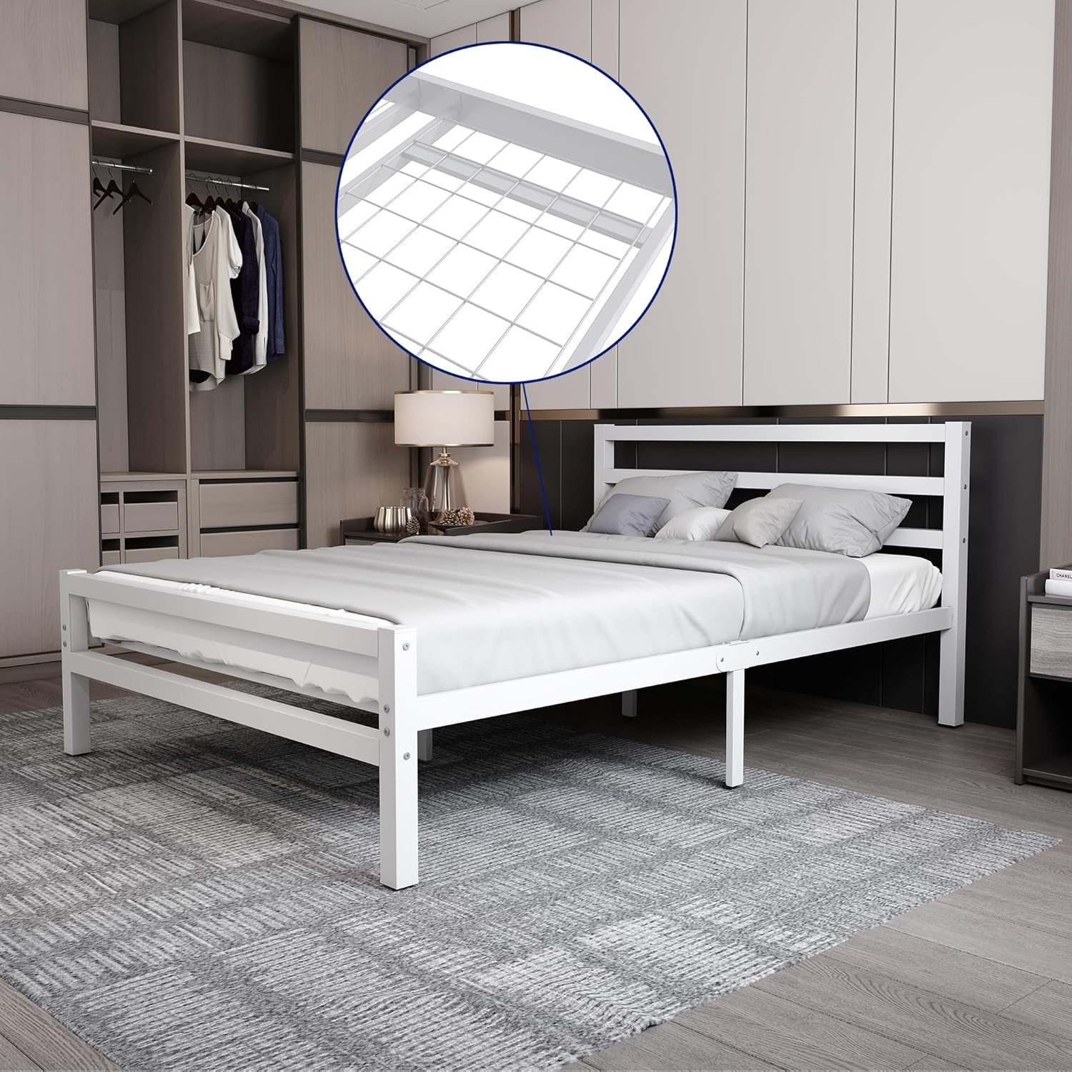 Buhara 4ft6 Double White heavy duty mesh base bed frame Main Image