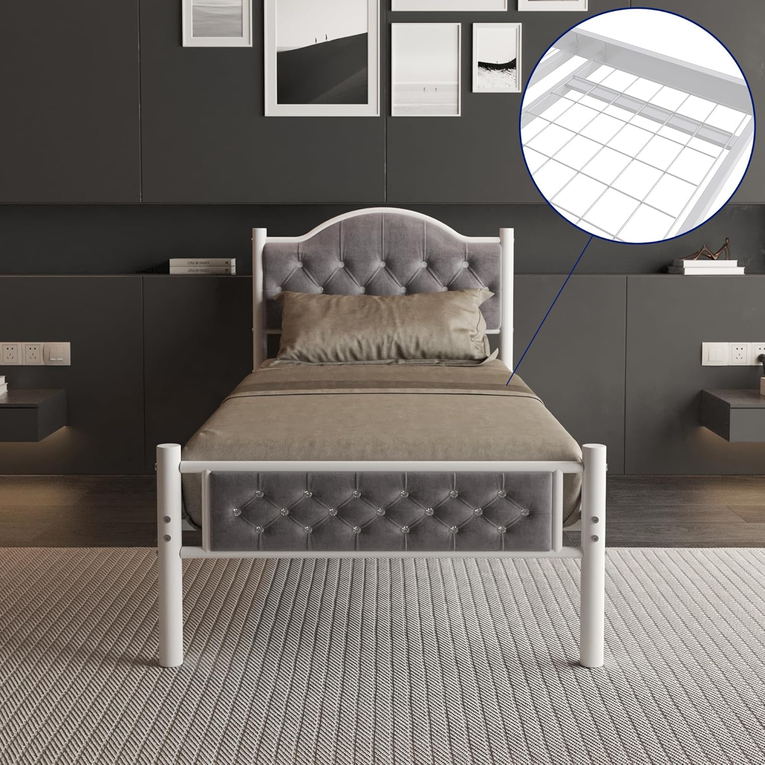 Milan 3ft Single White Grey Bed Main Image