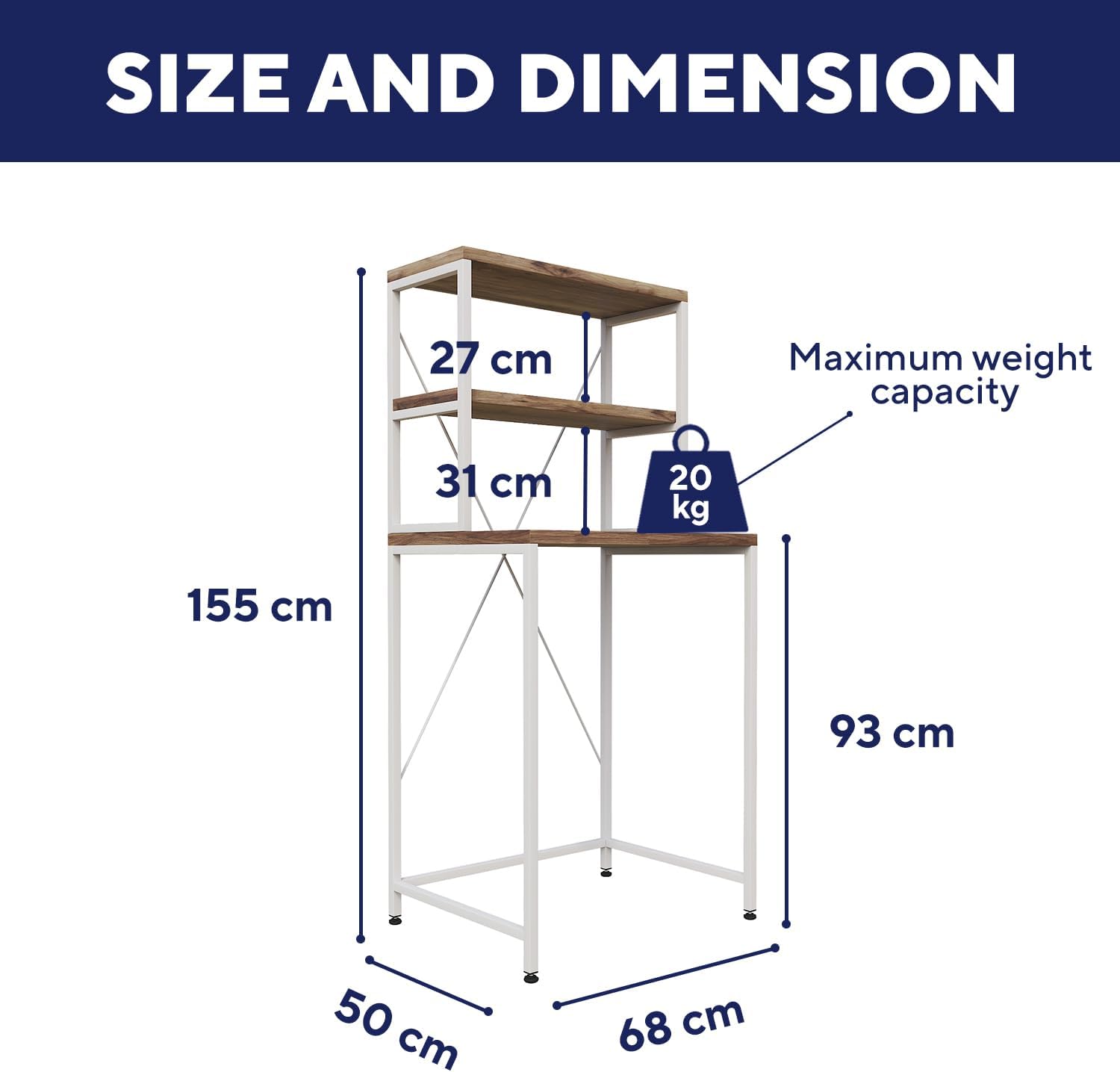 Washelf White Walnut Washing Machine Shelf Rack Front View