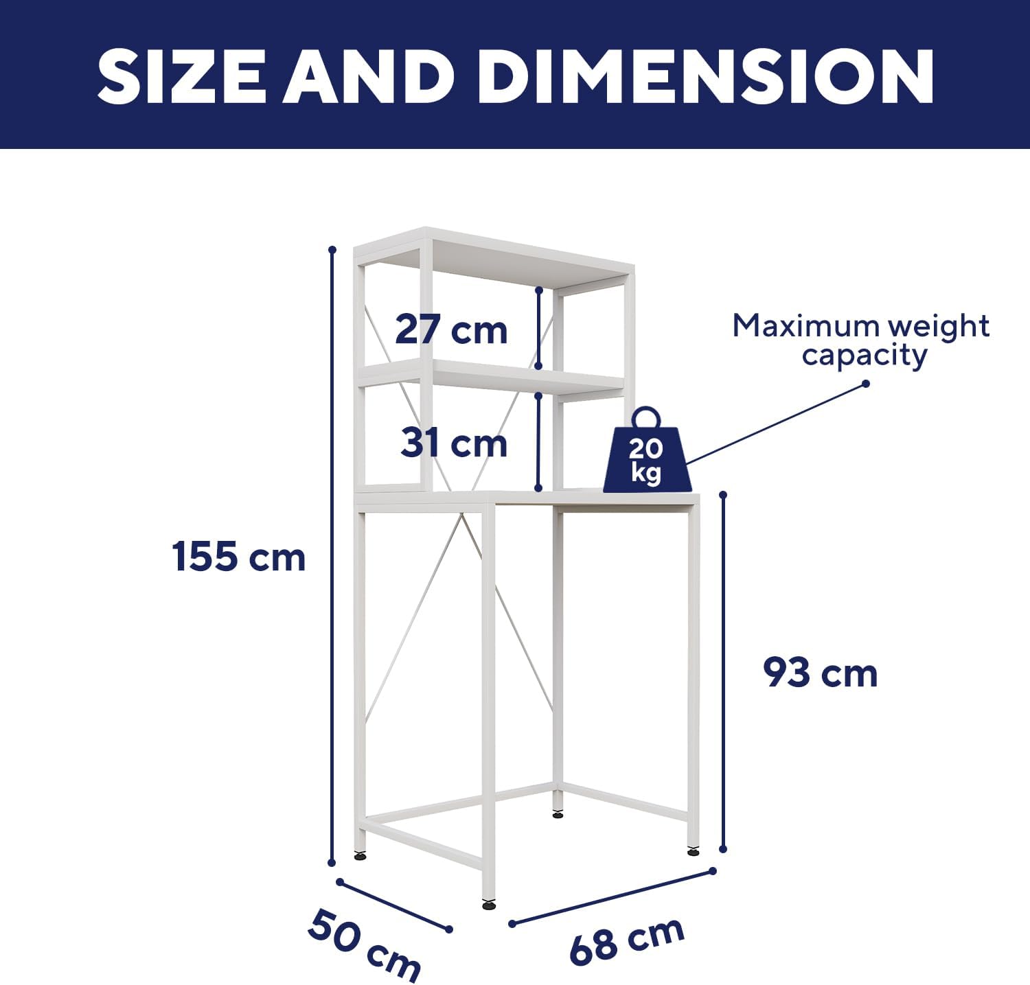 Washelf White White Washing Machine Shelf Rack Front View
