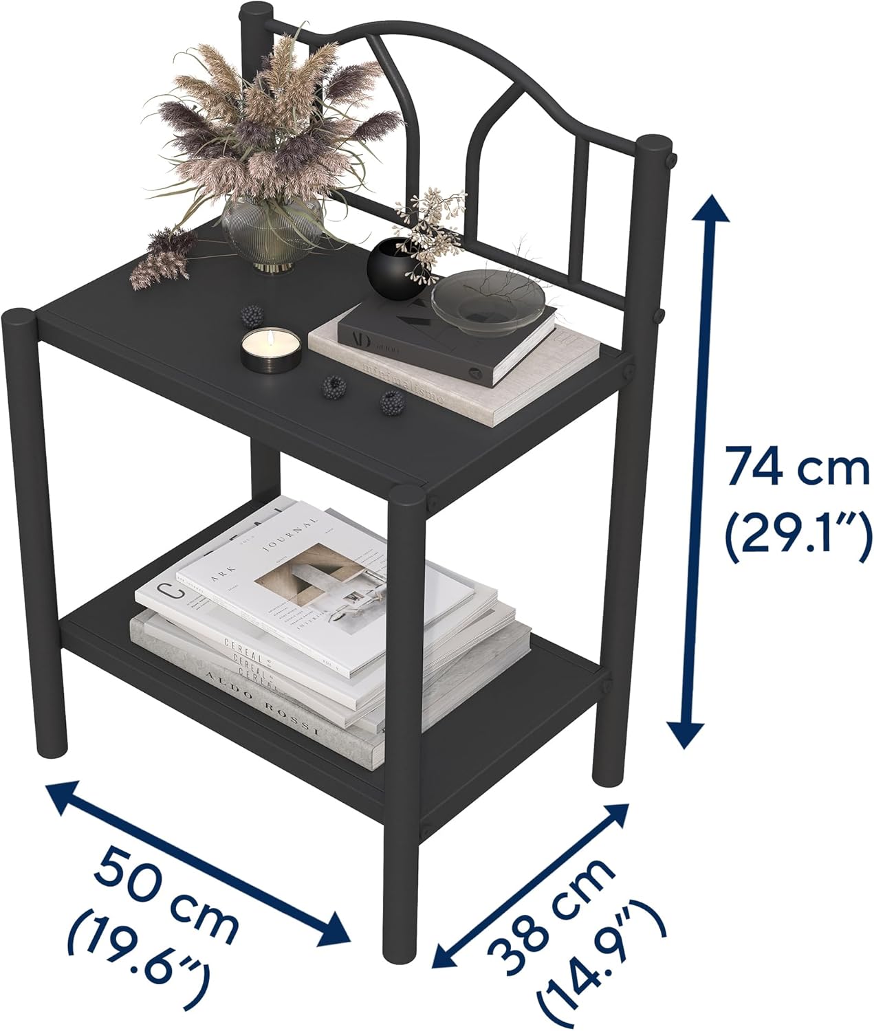 Bella Black Metal Nightstand bedside table Front View