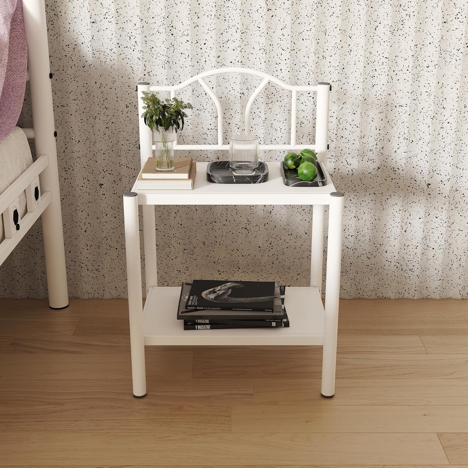 Bella White Metal Nightstand bedside table Front View