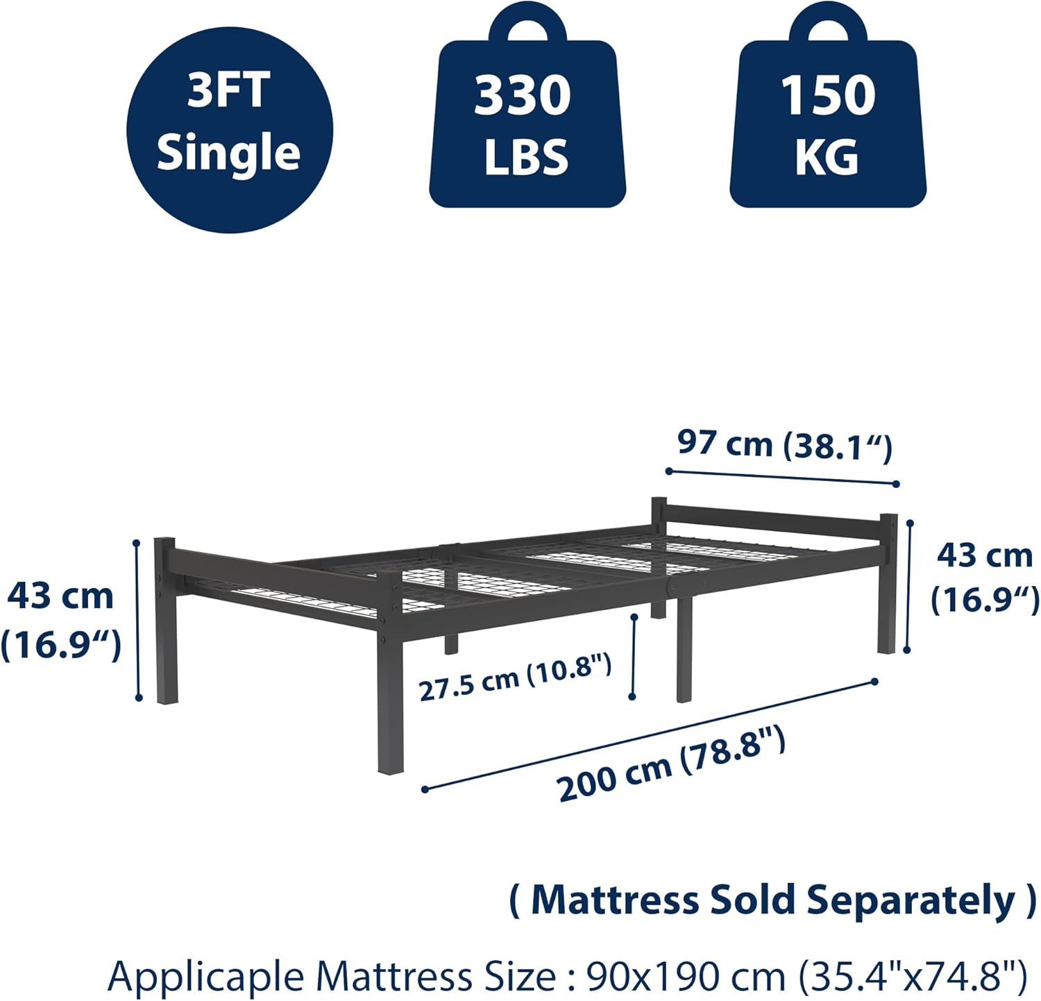 Felix 3ft Single Black Rear View
