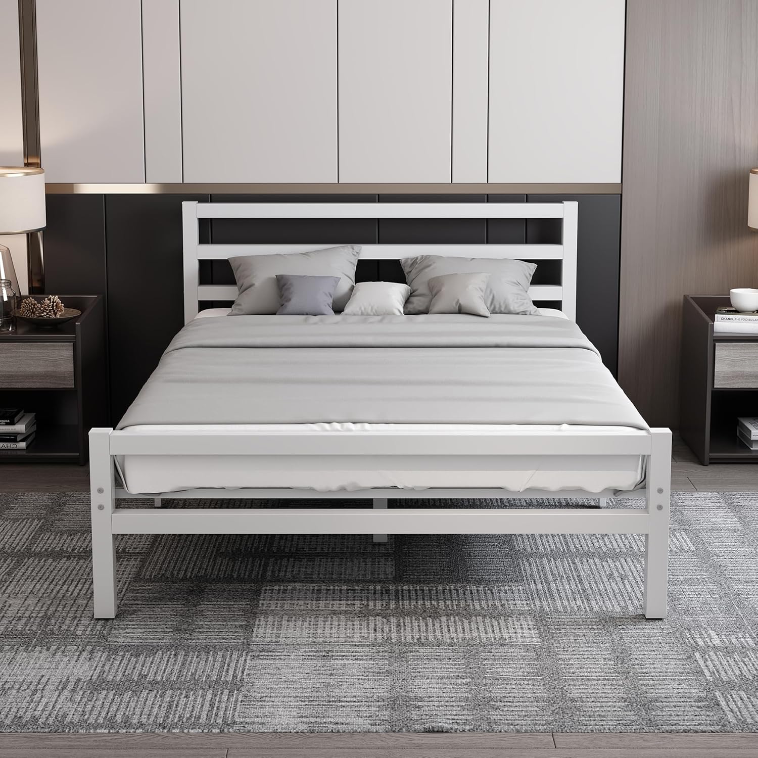 Buhara 4ft6 Double White heavy duty mesh base bed frame Front View