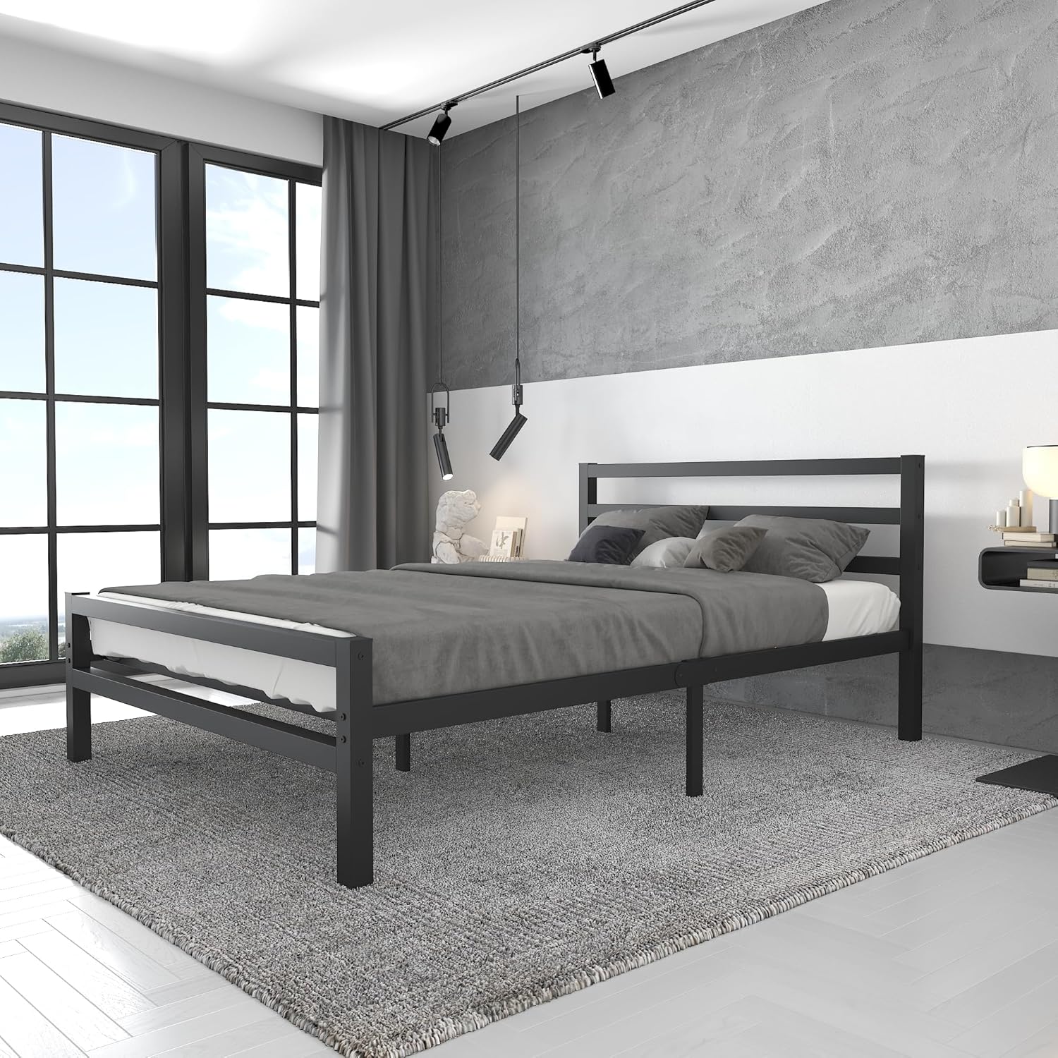 Buhara 4ft Small Double Black heavy duty mesh base bed frame Front View