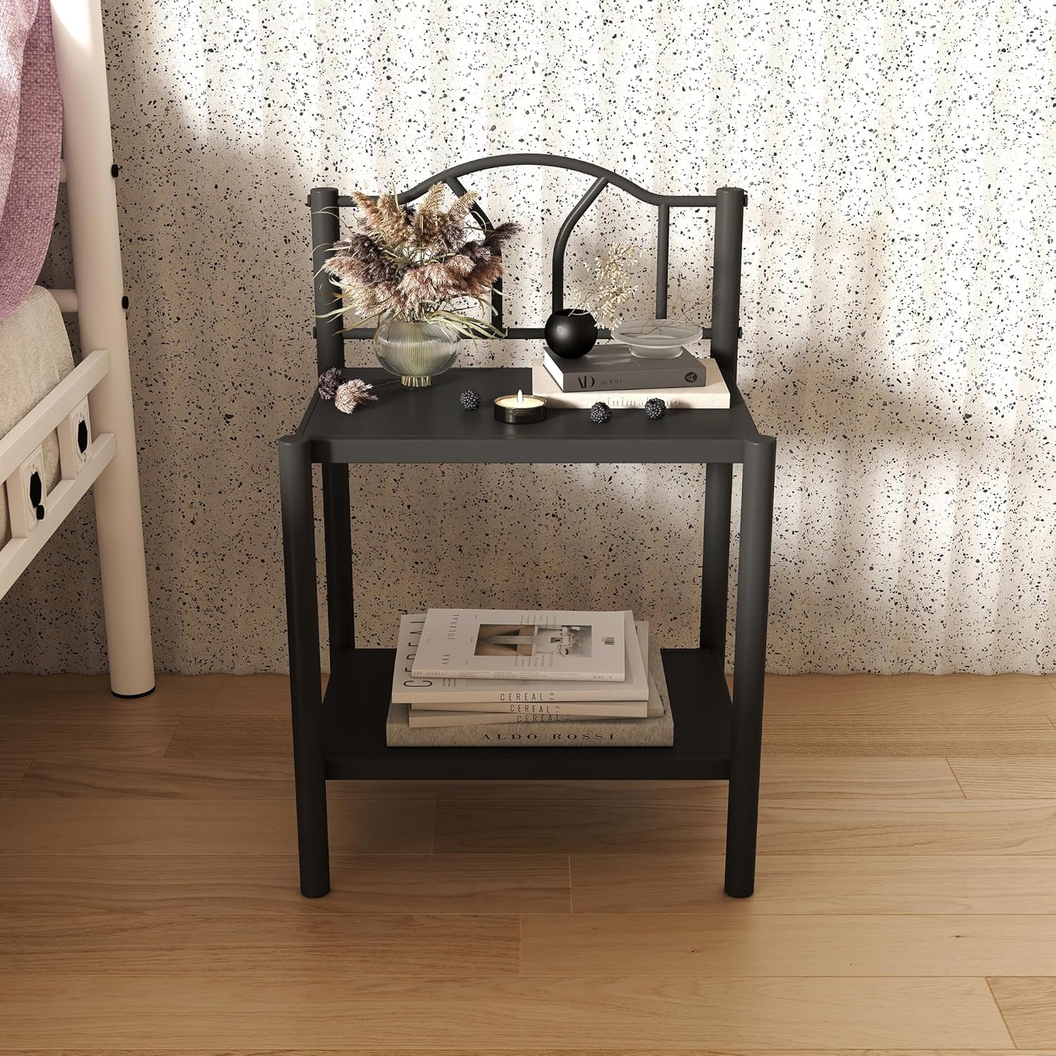 Bella Black Metal Nightstand bedside table Rear View