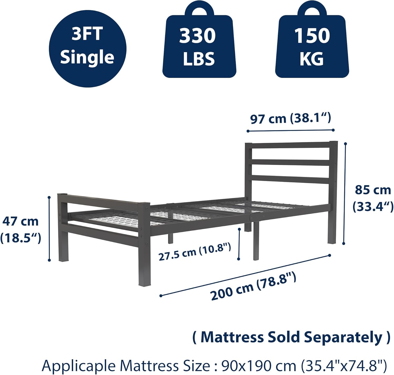 Buhara 3ft Single Black heavy duty mesh base bed frame Rear View