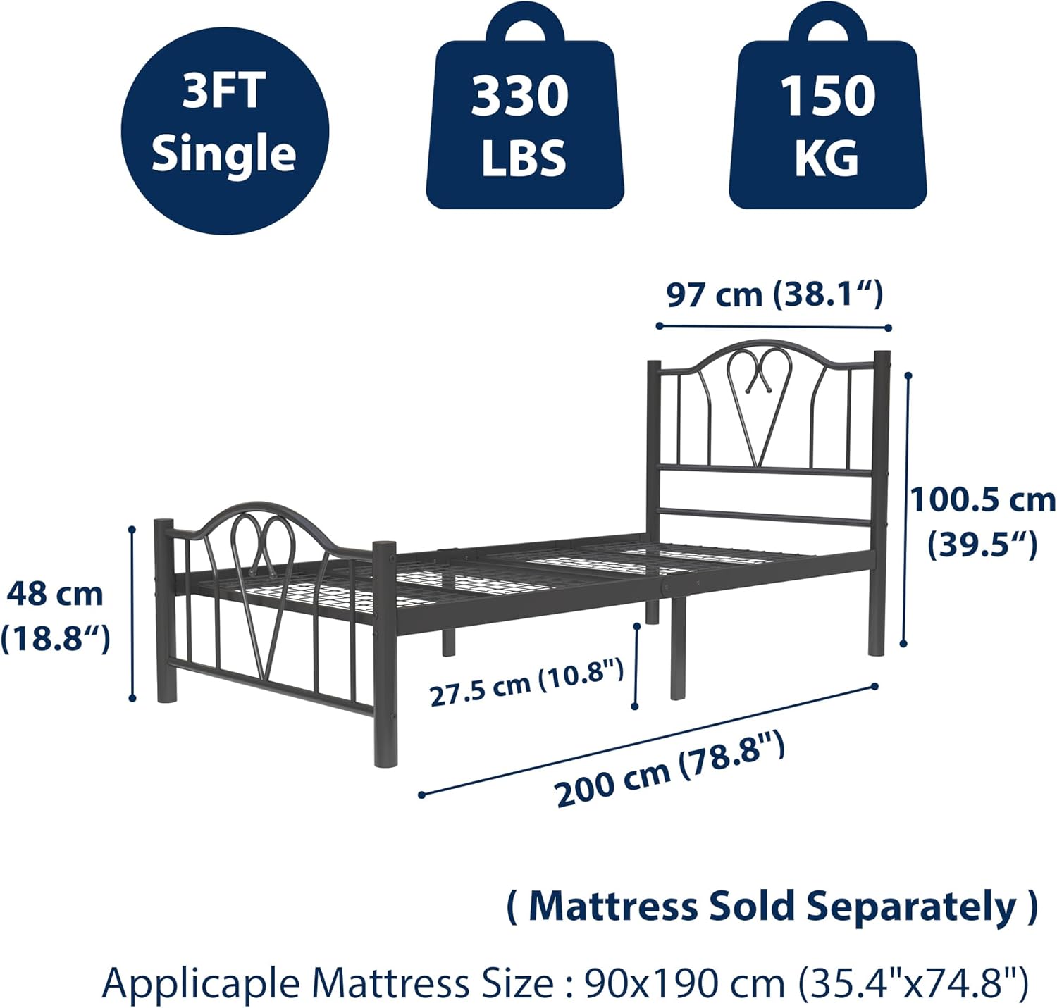 Orkide 3ft Single Black Bed Rear View