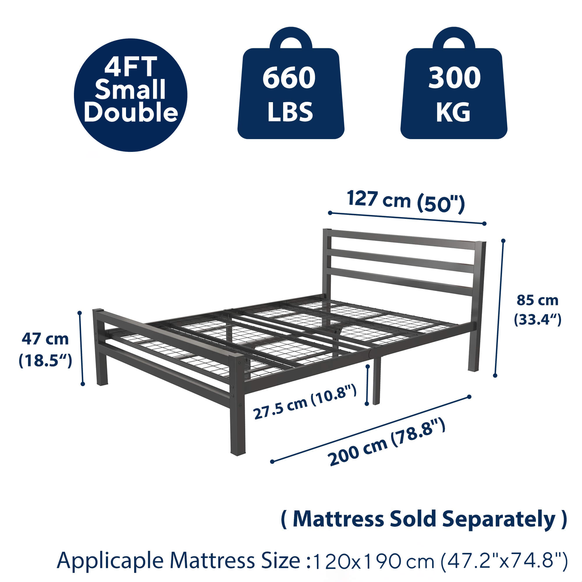 Buhara 4ft Small Double Black heavy duty mesh base bed frame Rear View