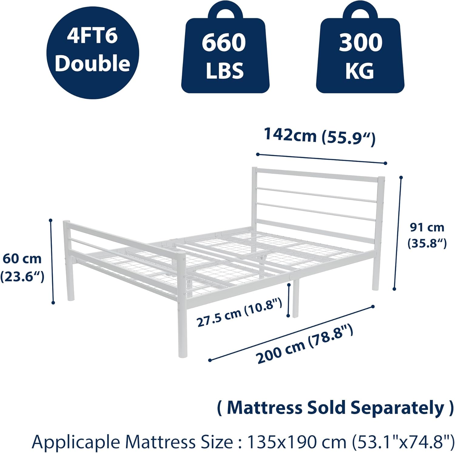 Chester 4ft6 Double White Bed Rear View