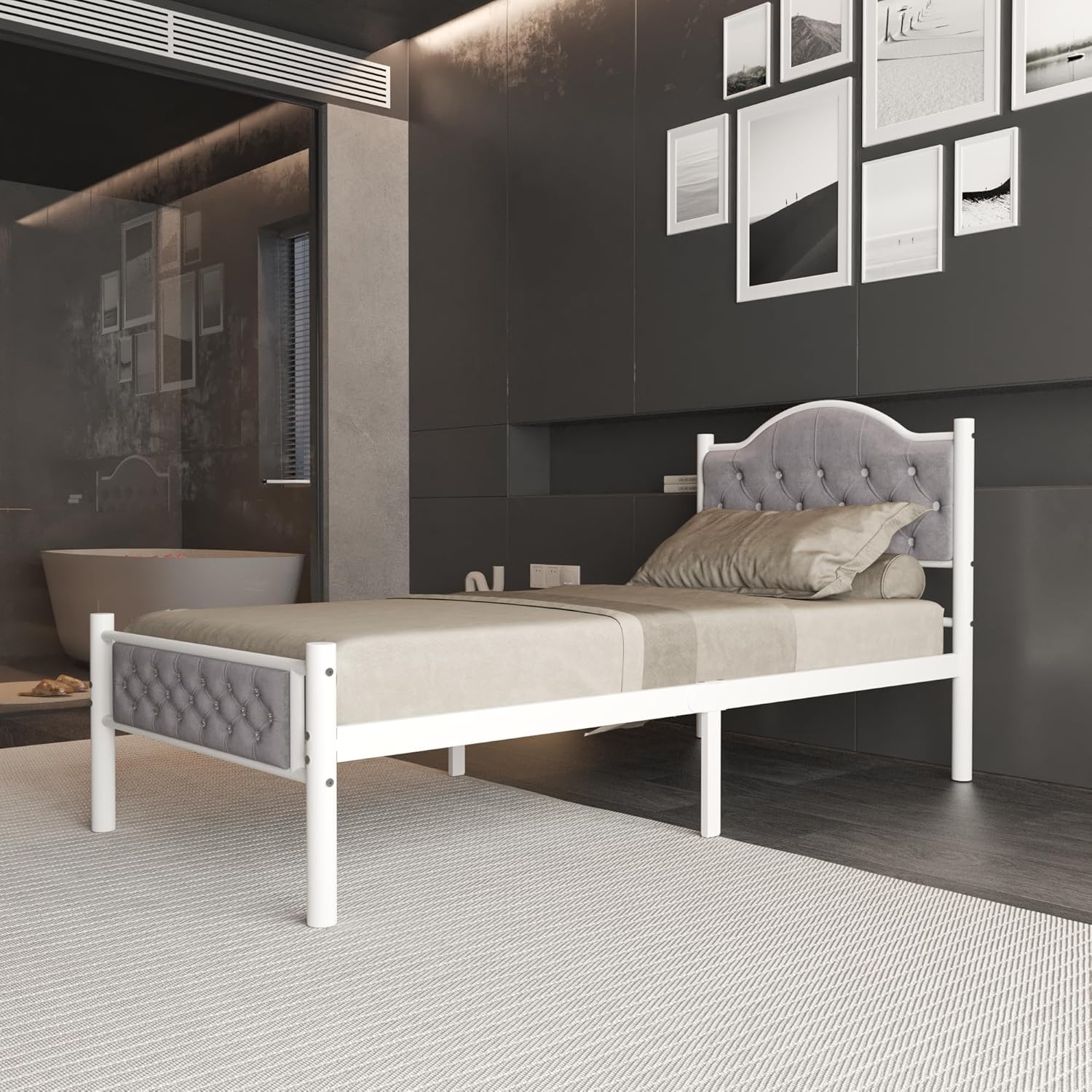 Milan 3ft Single White Grey Bed Front View