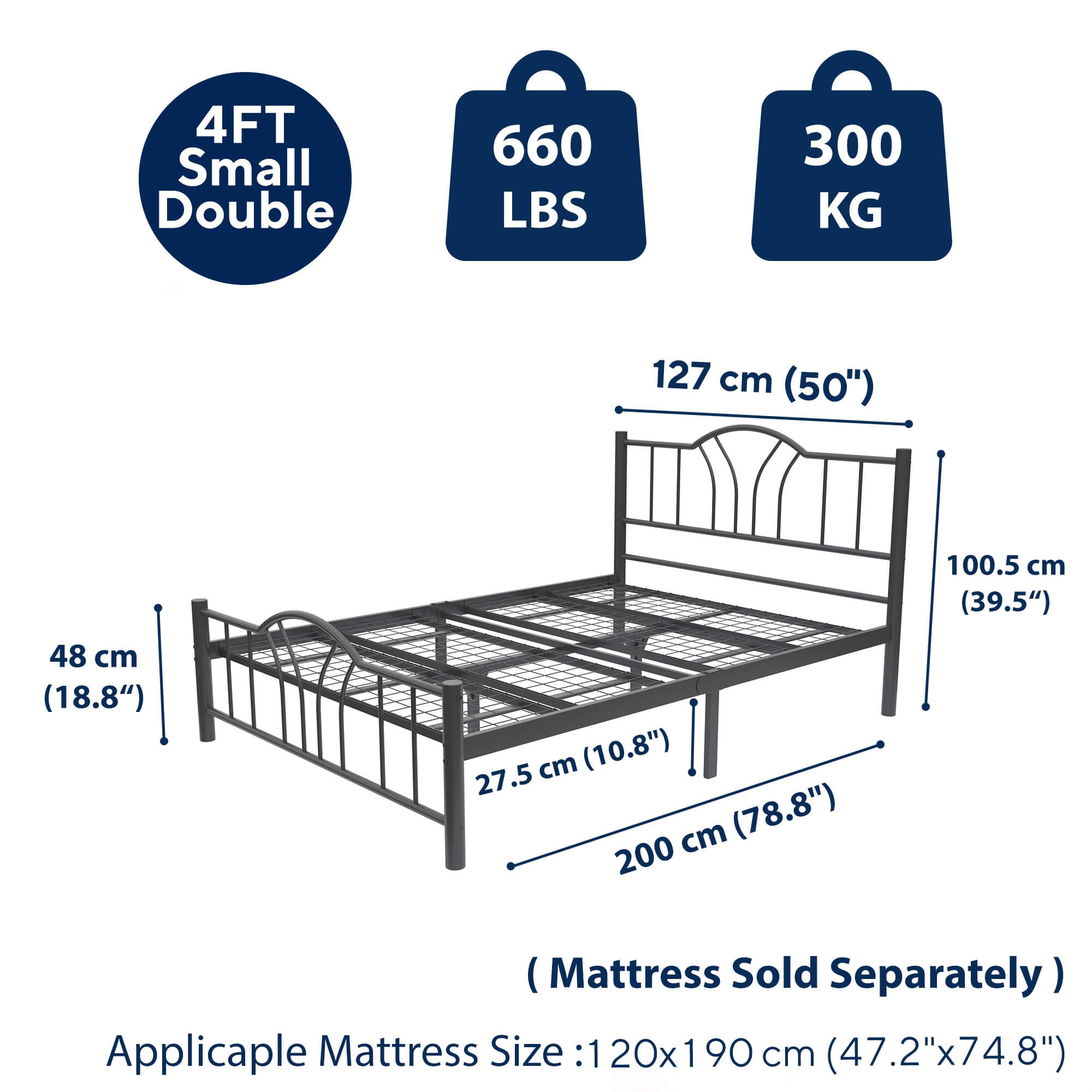 Bella 4ft Small Double Black Bed Rear View