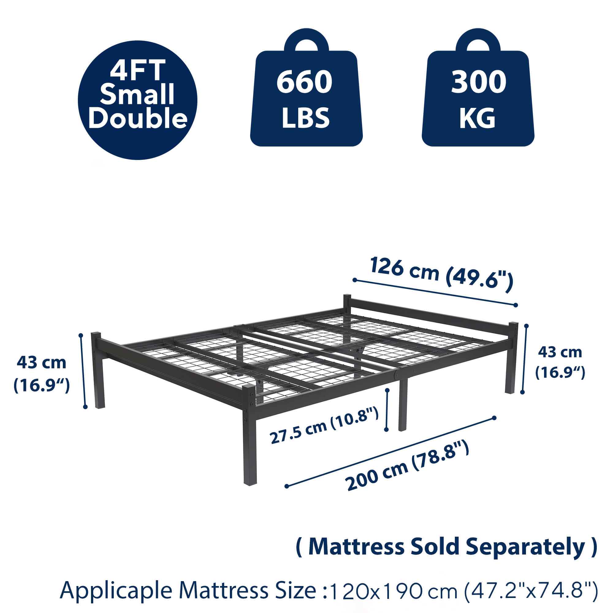 Felix 4ft Small Double Black Rear View