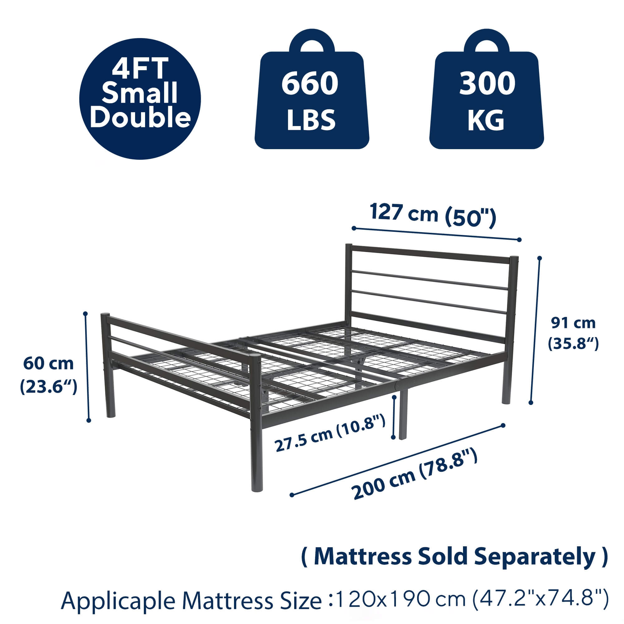 Chester 4ft Small Double Black Bed Rear View