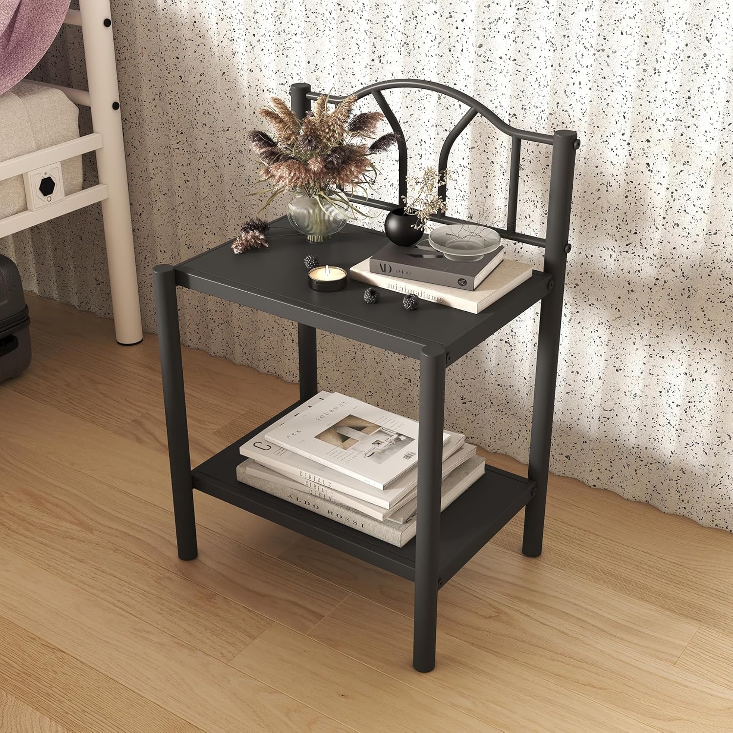 Bella Black Metal Nightstand bedside table Side View