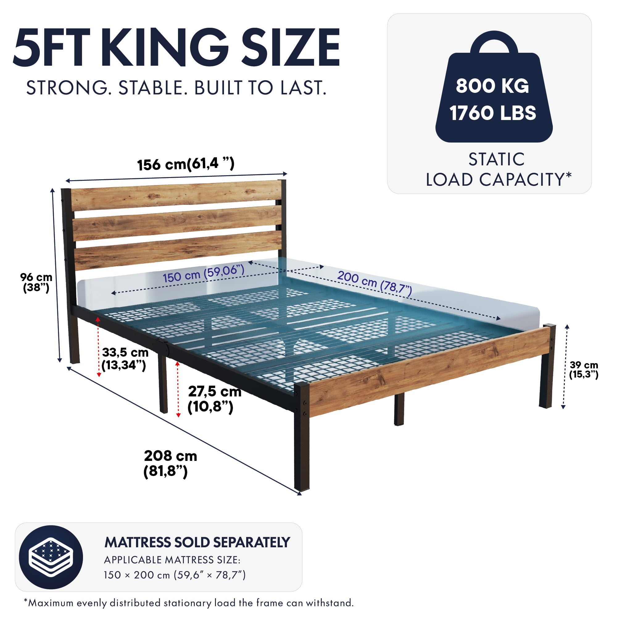 Arowana Bed Frame 5ft King Size Dimensions