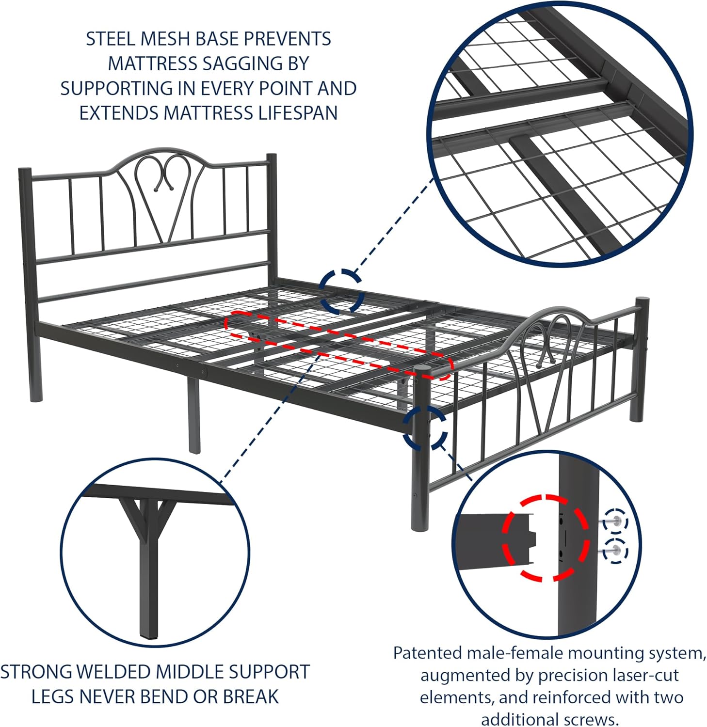Orkide 4ft6 Double Black Bed Side View