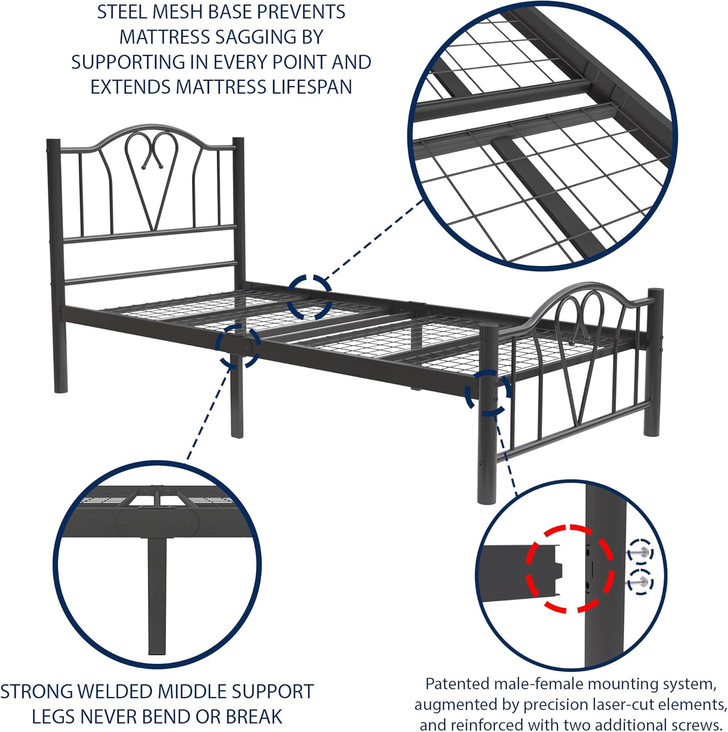 Orkide 3ft Single Black Bed Side View