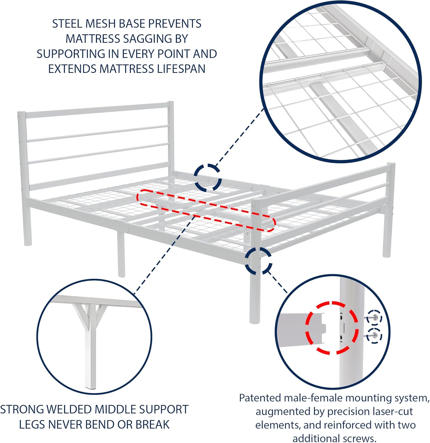 Chester 4ft6 Double White Bed Side View