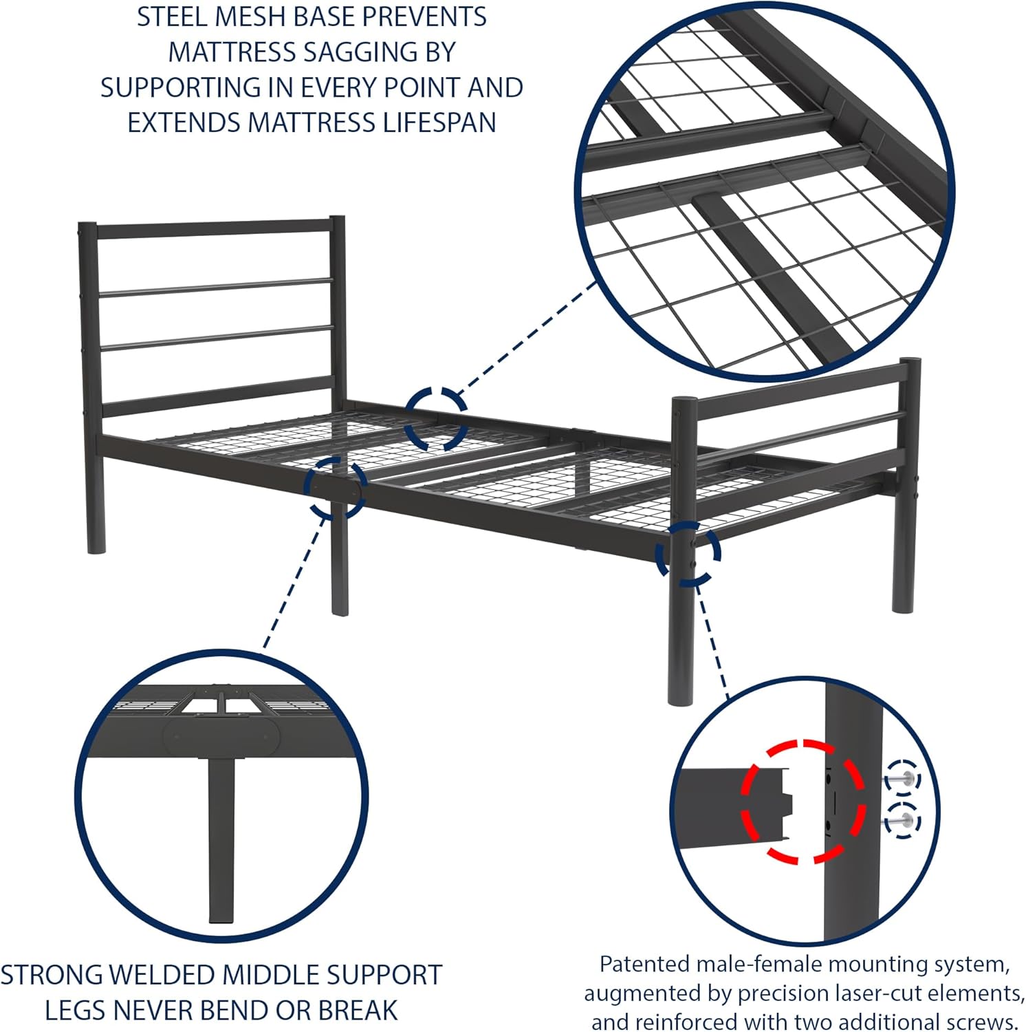 Chester 3ft Single Black Bed Side View