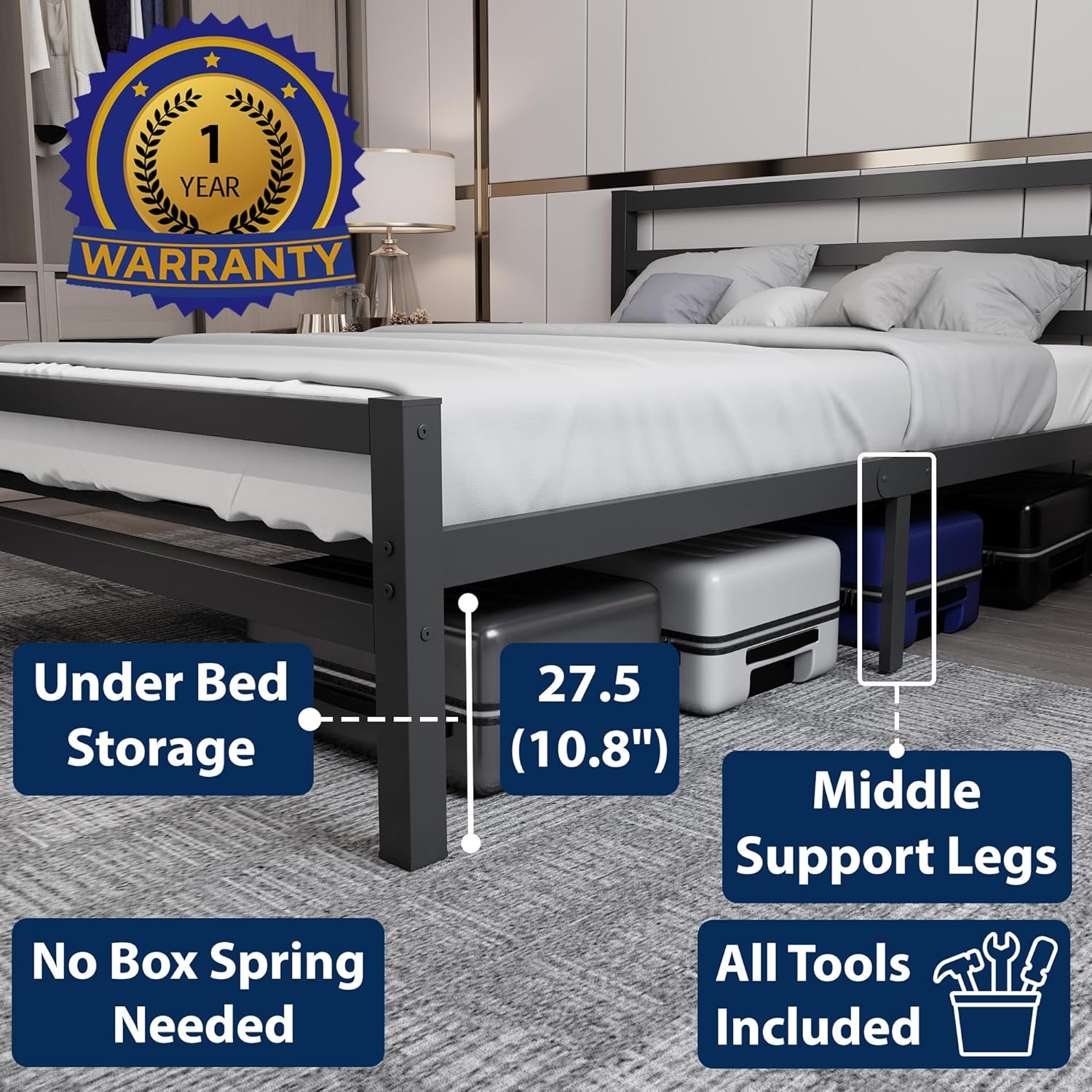 Buhara 4ft6 Double Black heavy duty mesh base bed frame Top View