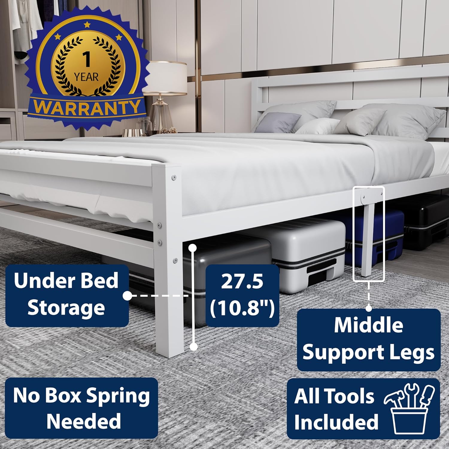 Buhara 4ft6 Double White heavy duty mesh base bed frame Top View