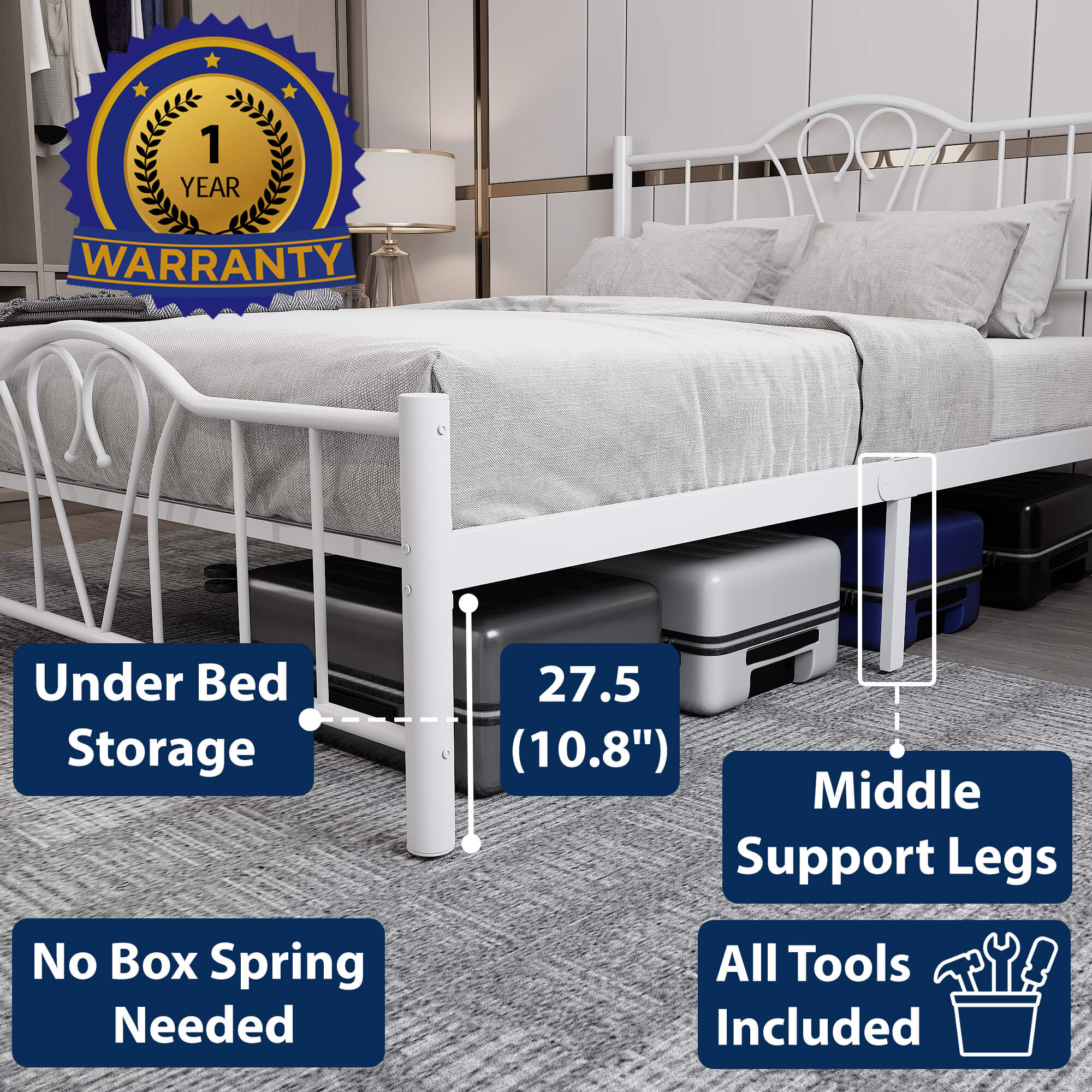 Orkide Black King Sturdy Metal Bed Frame Feature-4