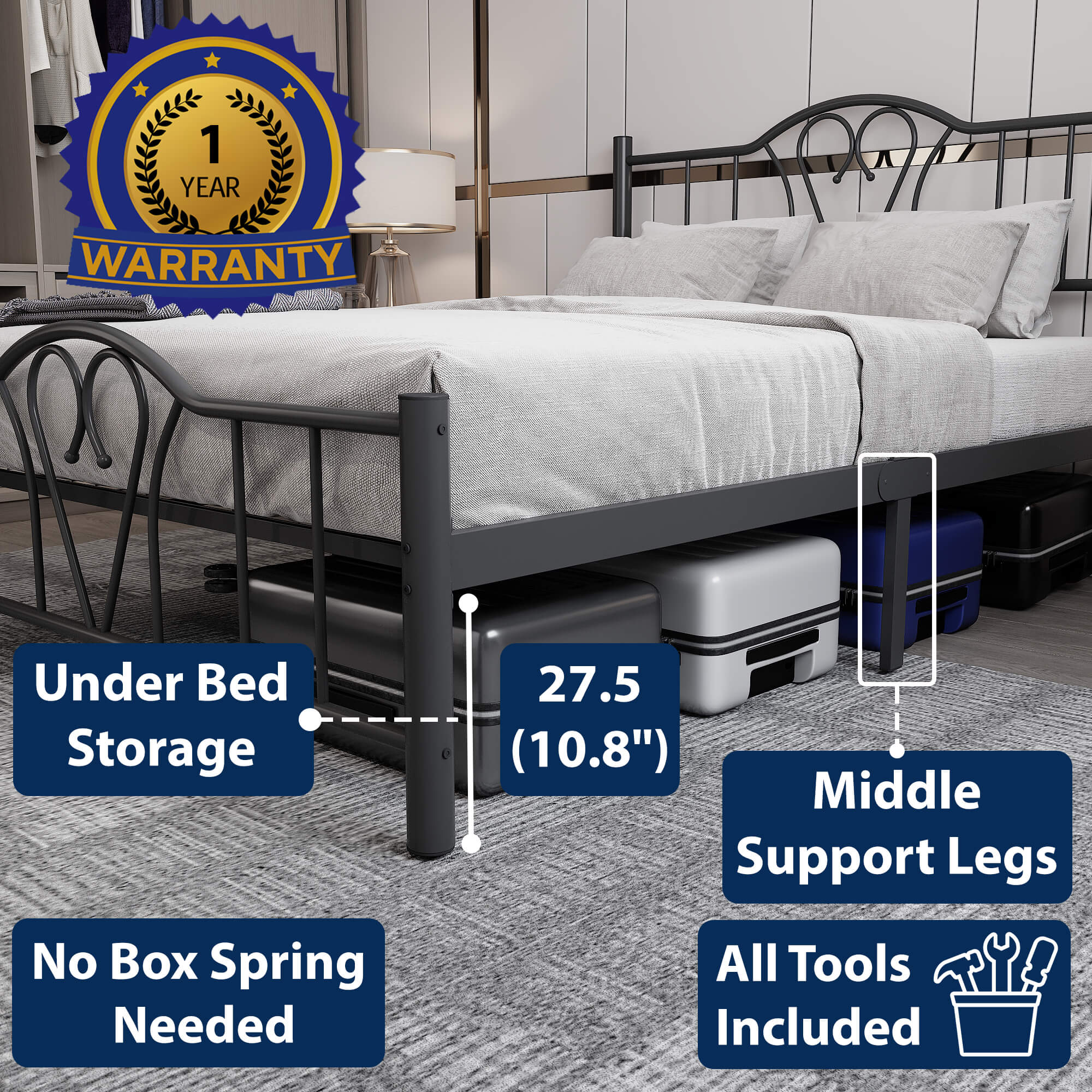 Orkide Black King Sturdy Metal Bed Frame Top View