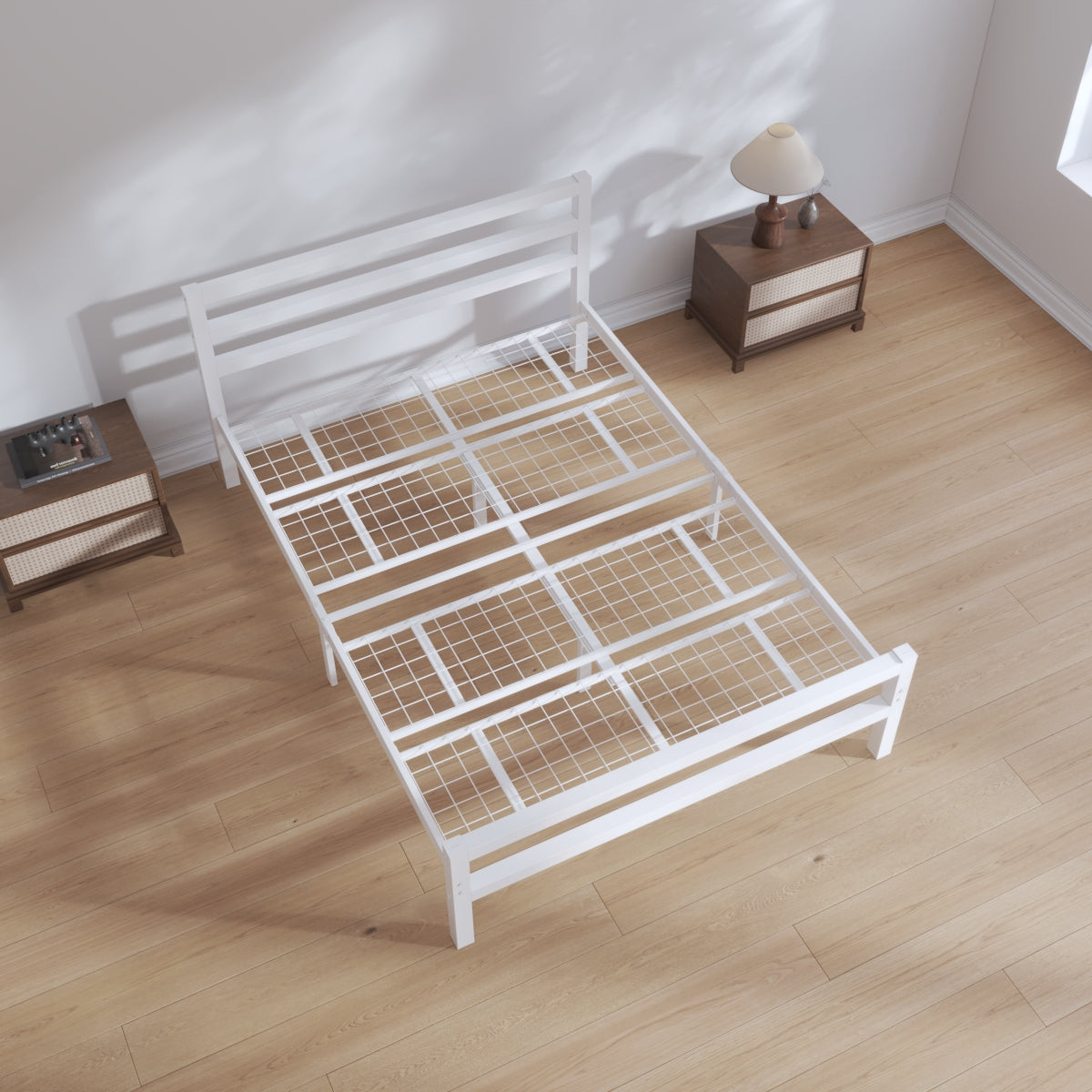 Buhara 4ft Small Double White heavy duty mesh base bed frame Top View