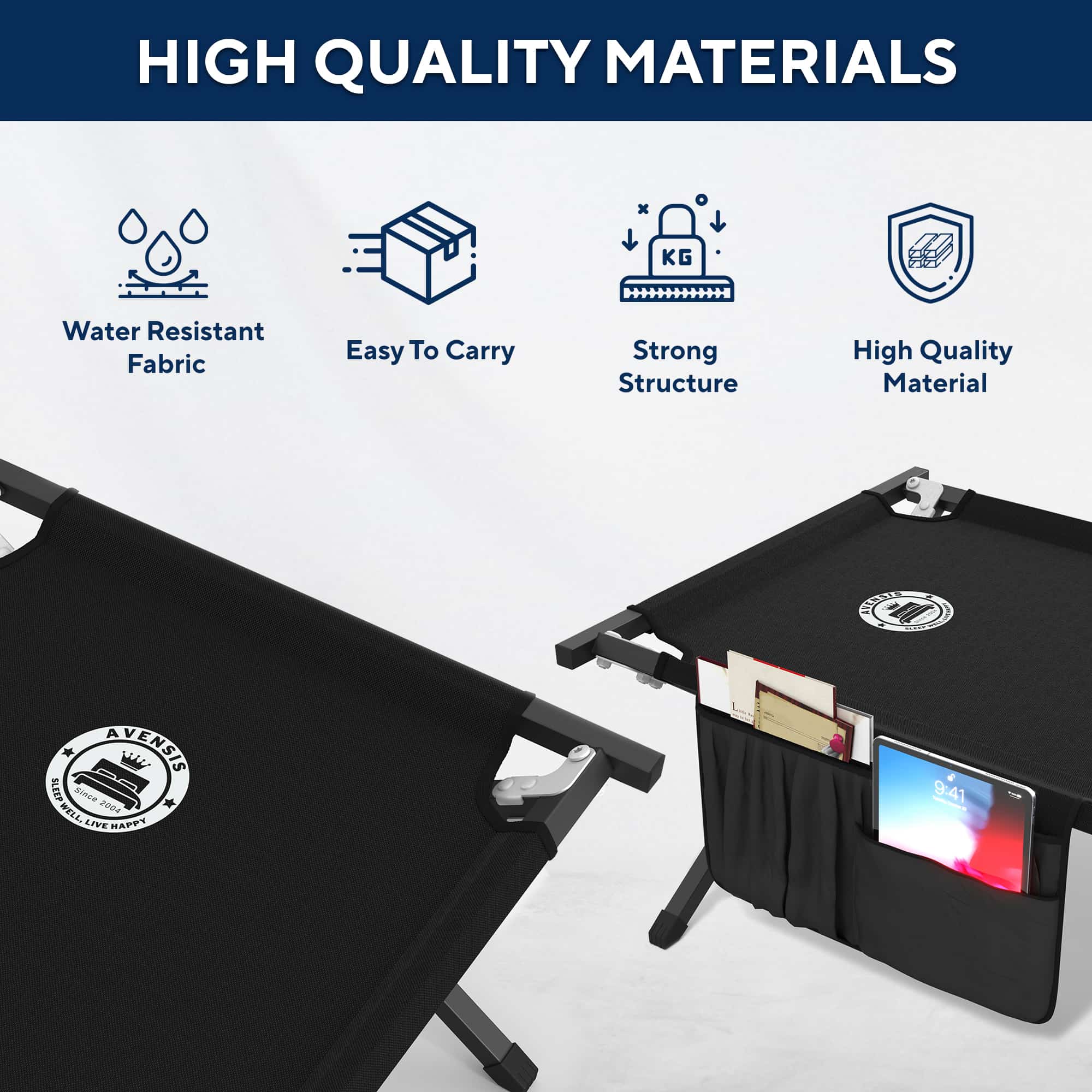 Folding Camping Bed, Heavy Duty Camping Cot Side View