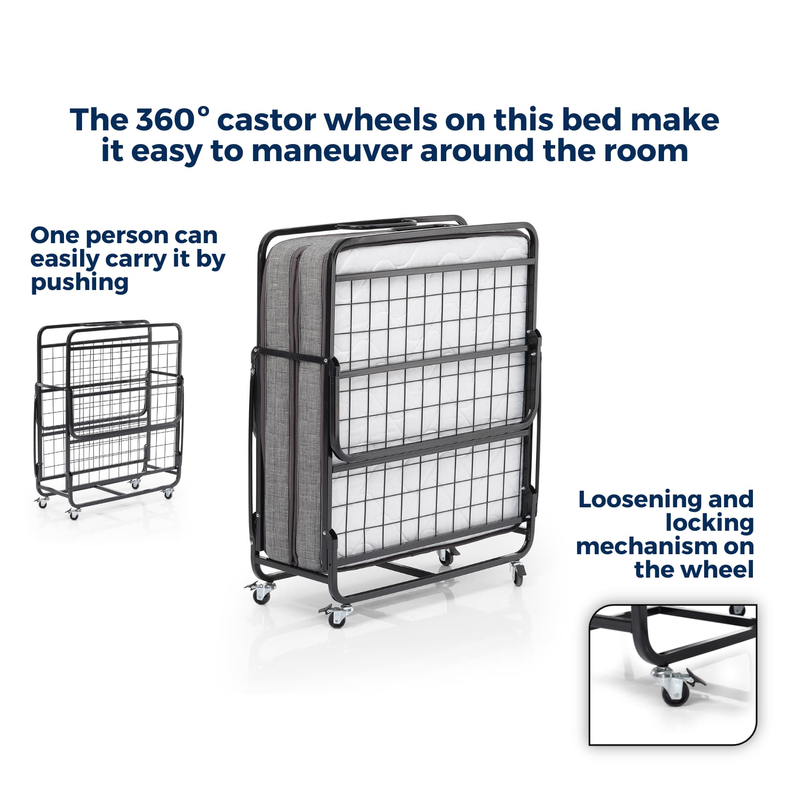 Miranda 80x190 Black Folding Bed with Mattress Side View