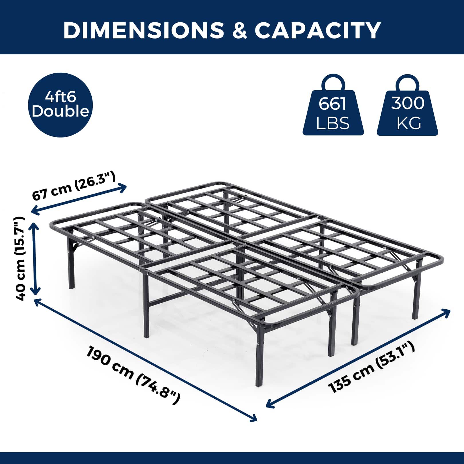Smartbase 4ft6 Double Black Folding Bed Rear View