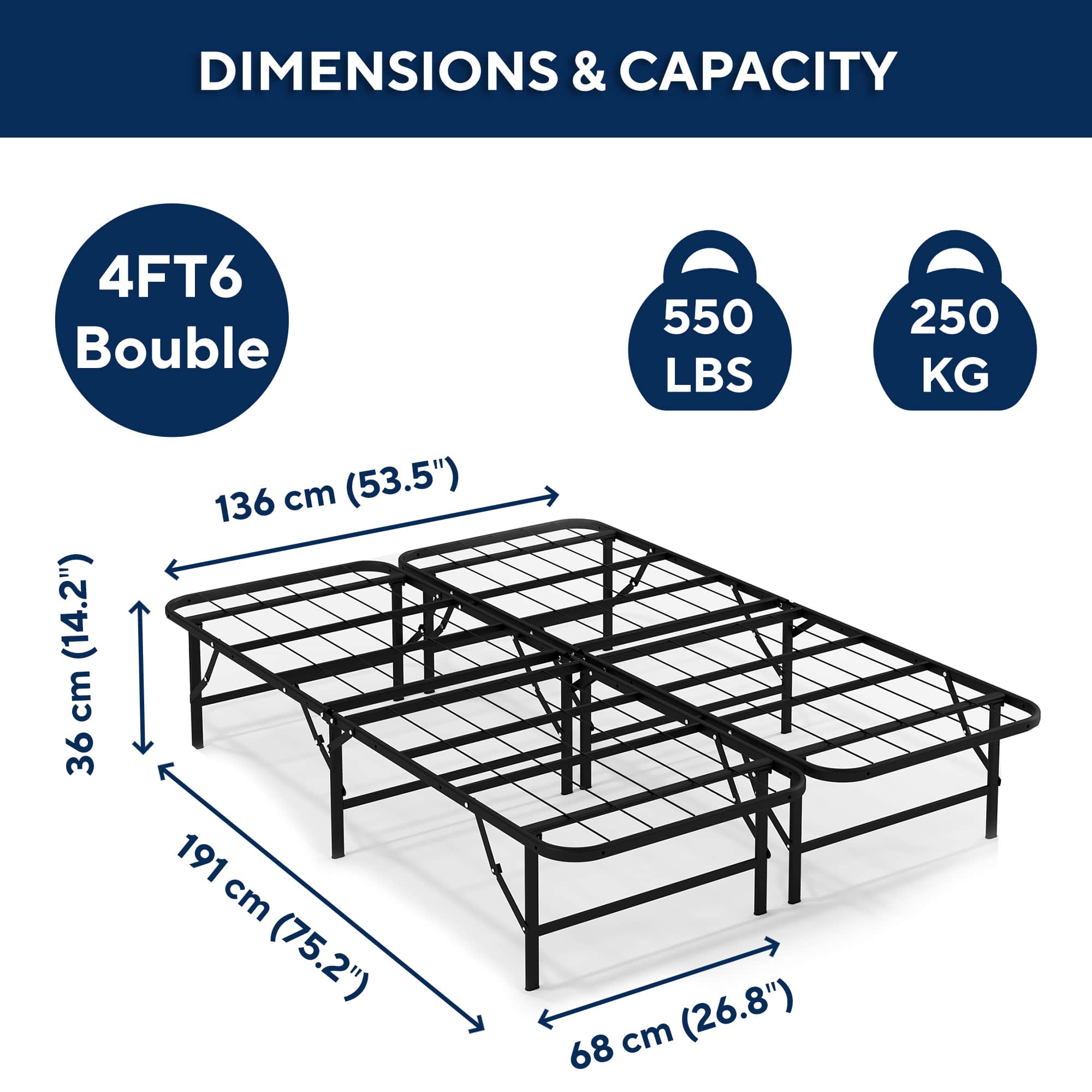 Smartbase Basic 4ft6 Double Black Folding Bed Side View