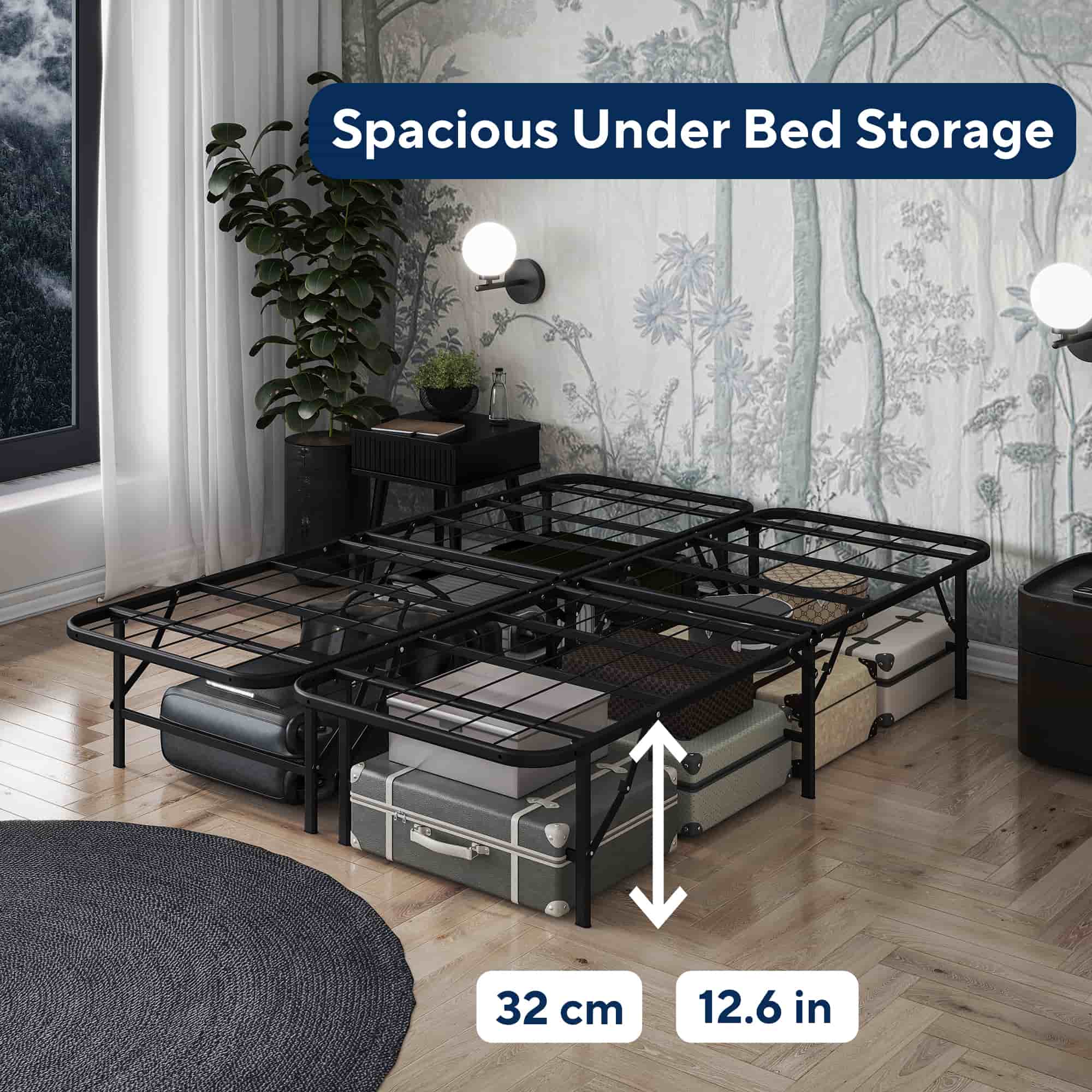 Smartbase Basic 4ft6 Double Black Folding Bed Top View