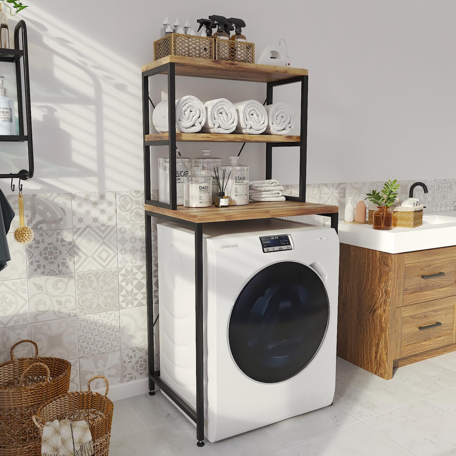 Washelf Black Walnut Washing Machine Shelf Rack Main Image