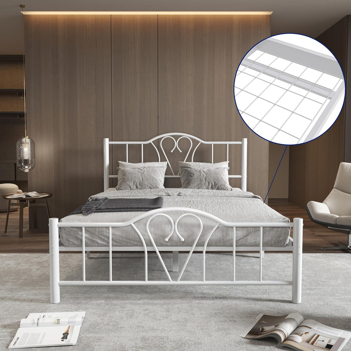Orkide Double Size White Sturdy Metal Bed Frame with Underbed Storage