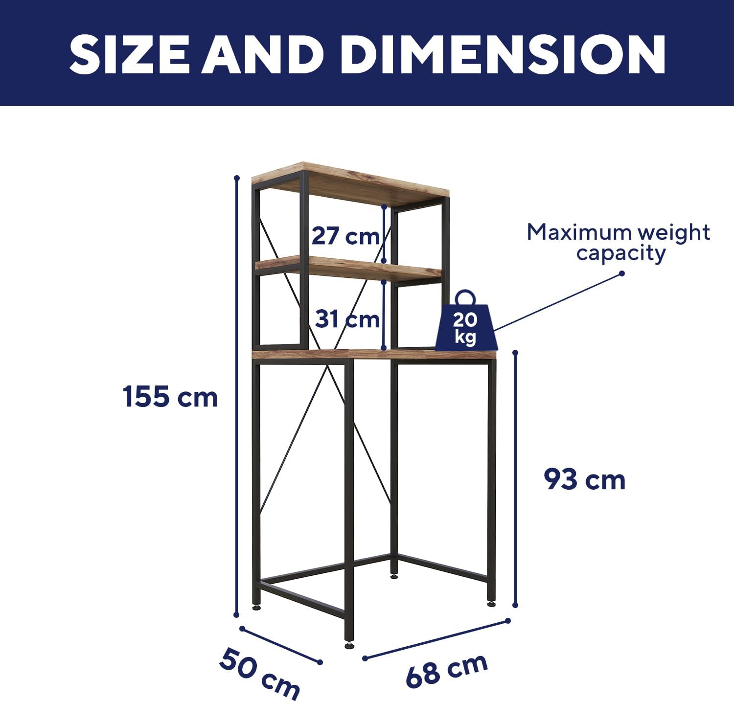 Washelf Black Walnut Washing Machine Shelf Rack Front View