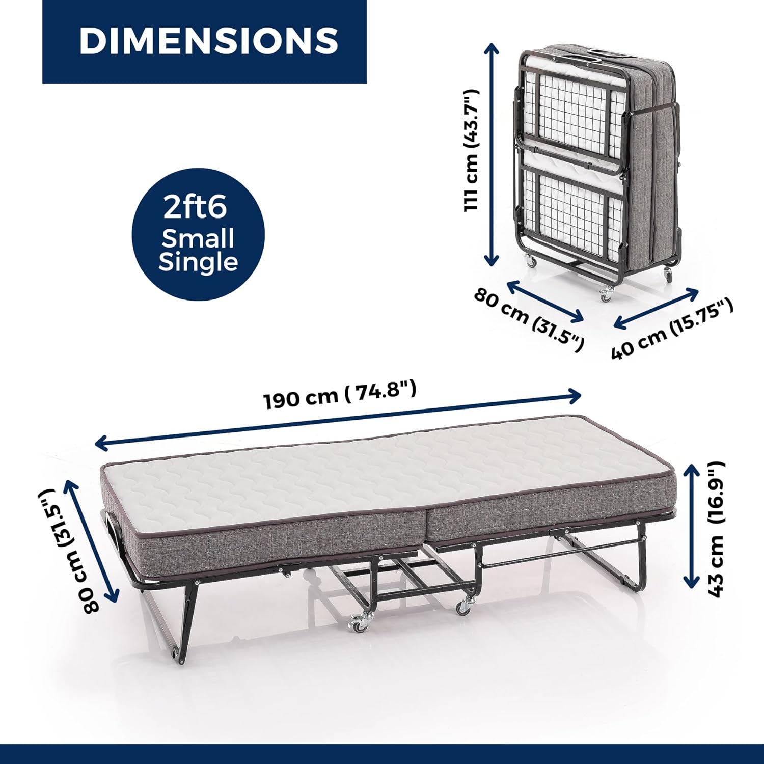 Innova Small Single Foldable Portable Bed Front View