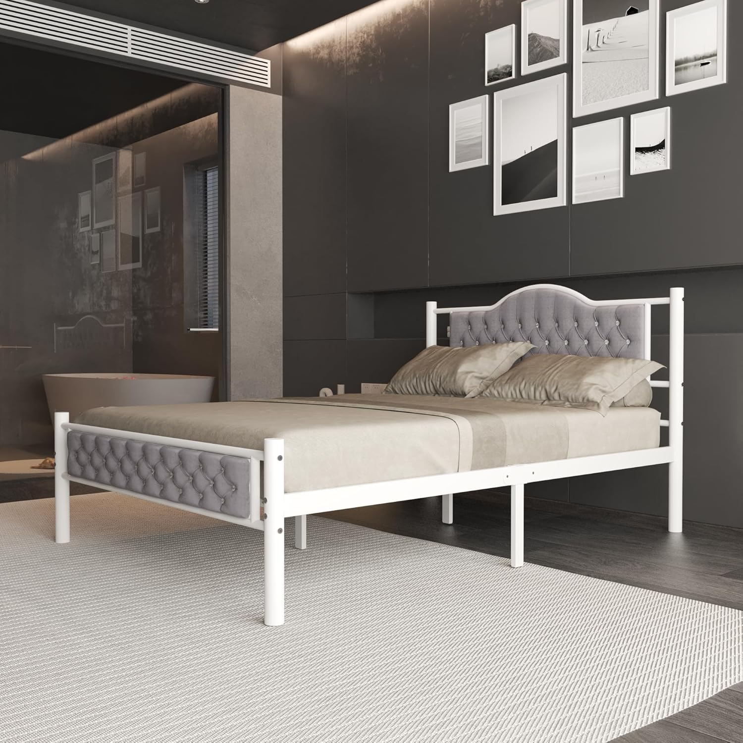 Milan 4ft Small Double White Grey Bed Front View