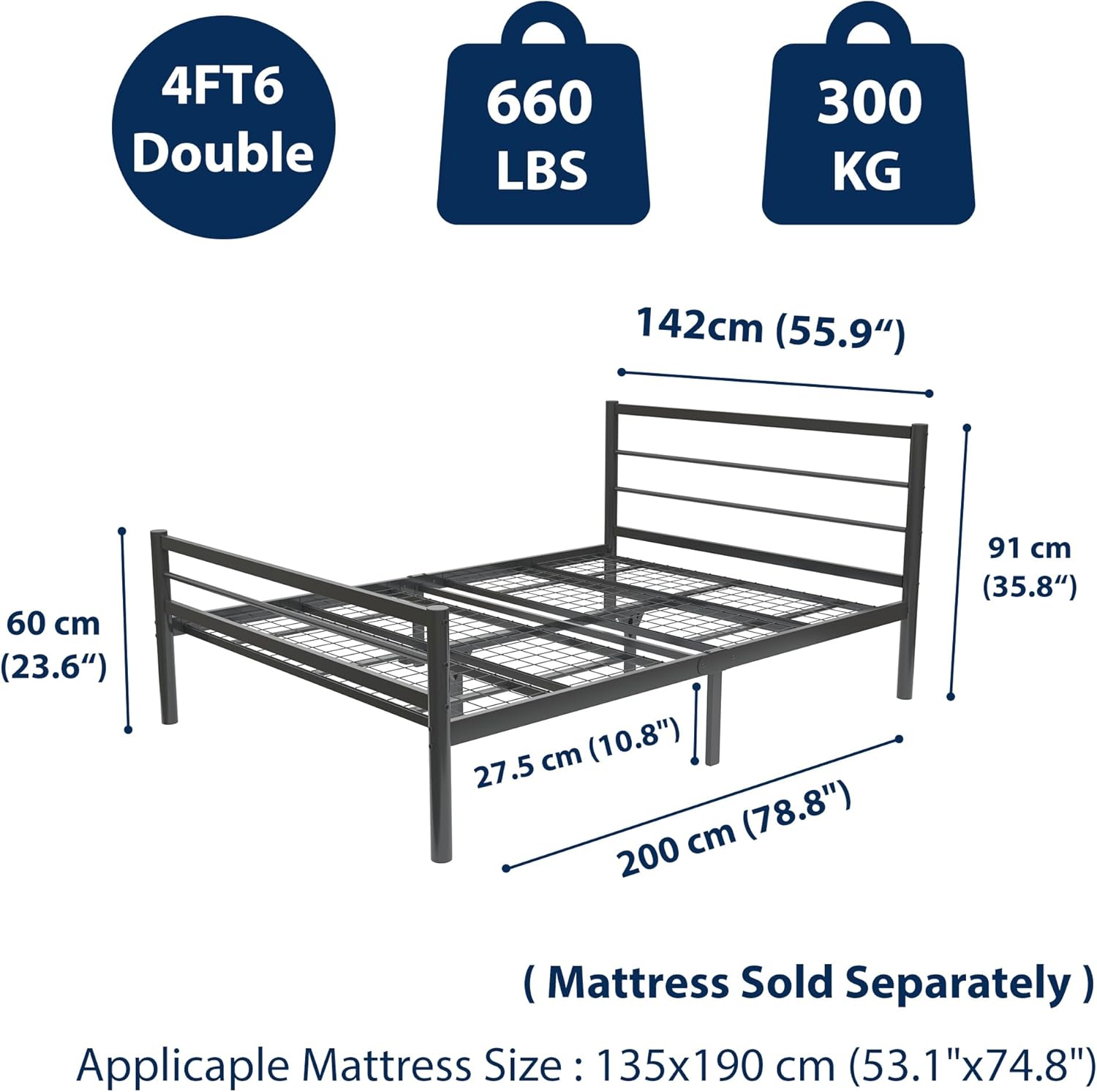Chester 4ft6 Double Black Bed Rear View