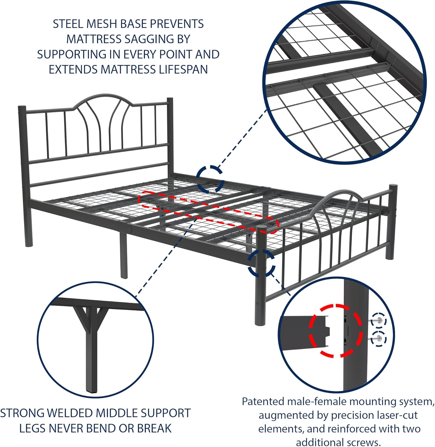 Bella 4ft6 Double Black Bed Side View