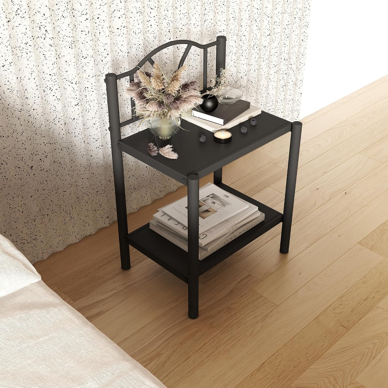 Bella Black Metal Nightstand bedside table Top View