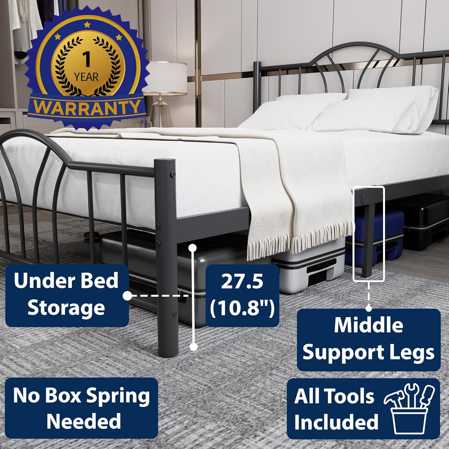 Bella 4ft6 Double Black Bed Top View