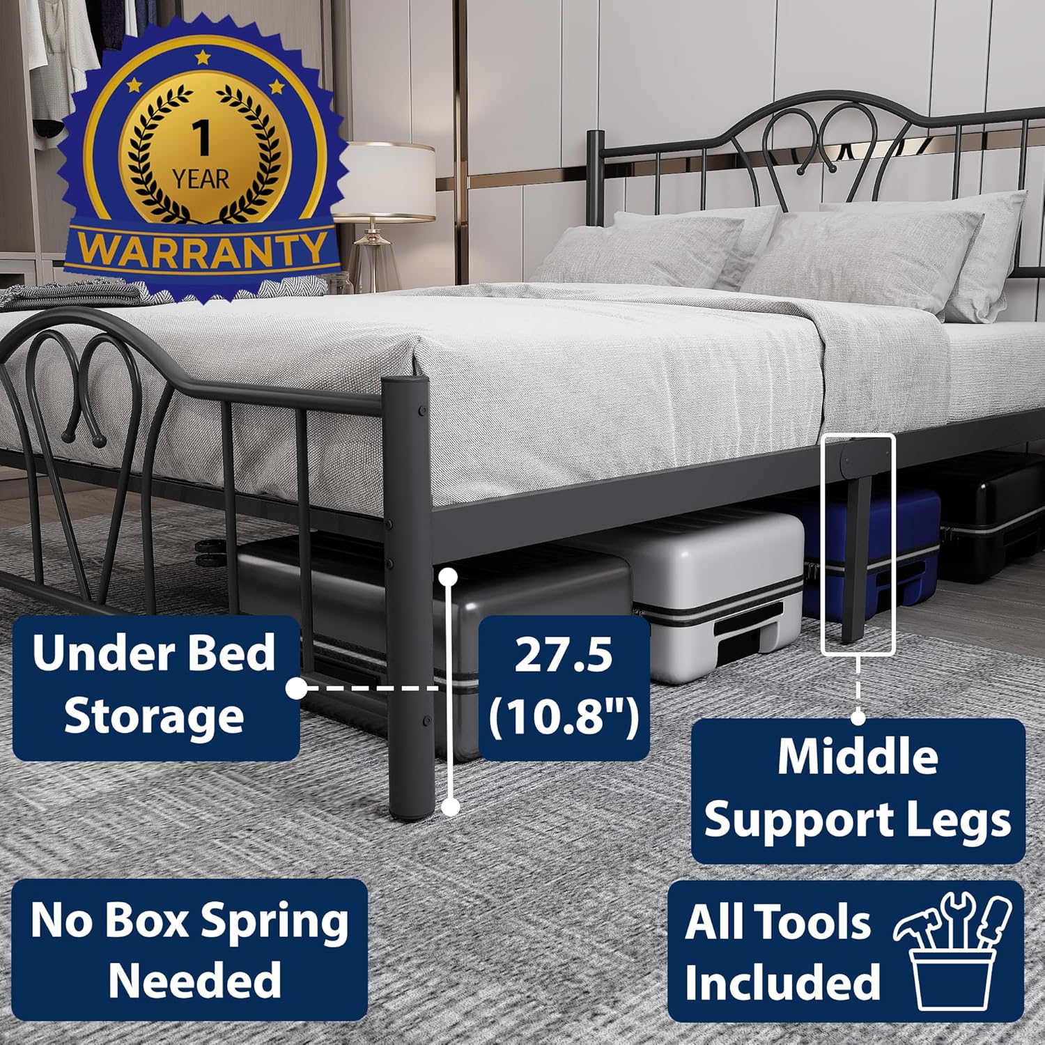 Orkide 4ft6 Double Black Bed Top View