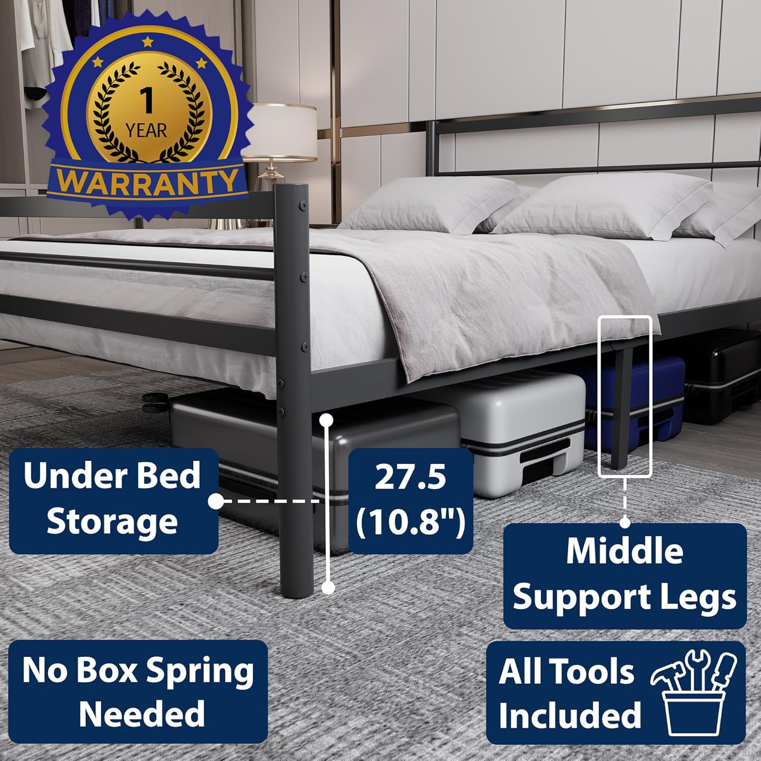 Chester 4ft6 Double Black Bed Top View