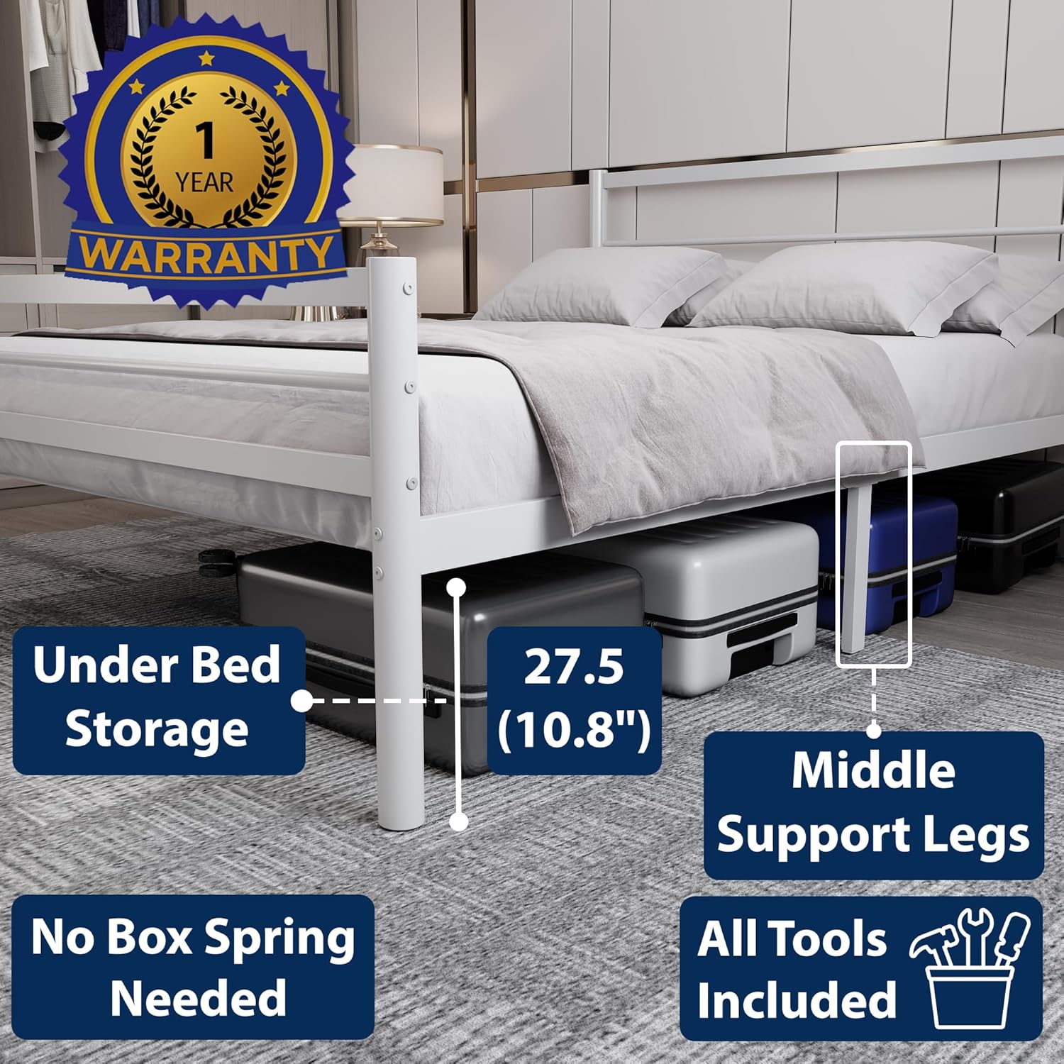Chester 4ft6 Double White Bed Top View