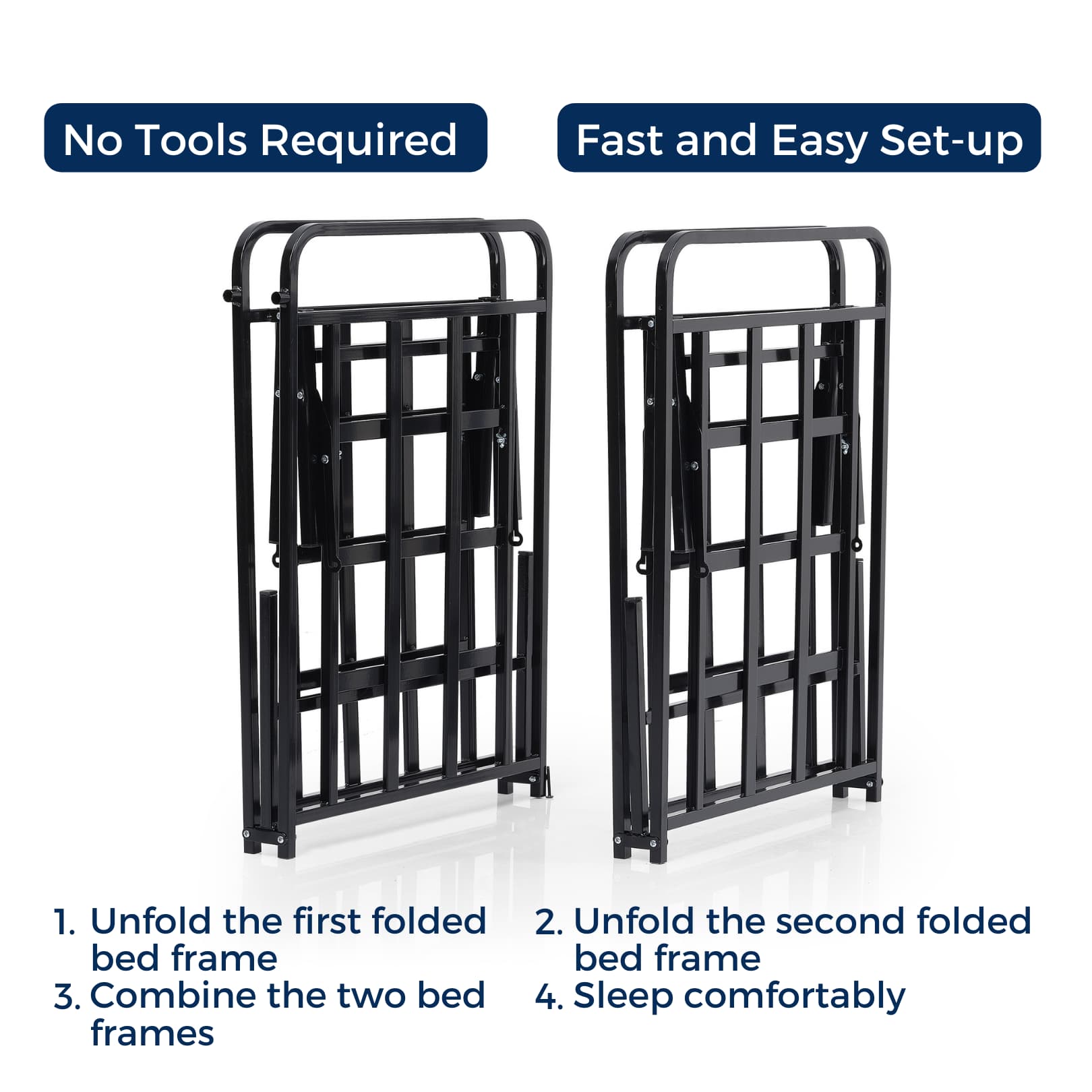 Smartbase 4ft6 Double Black Folding Bed Top View