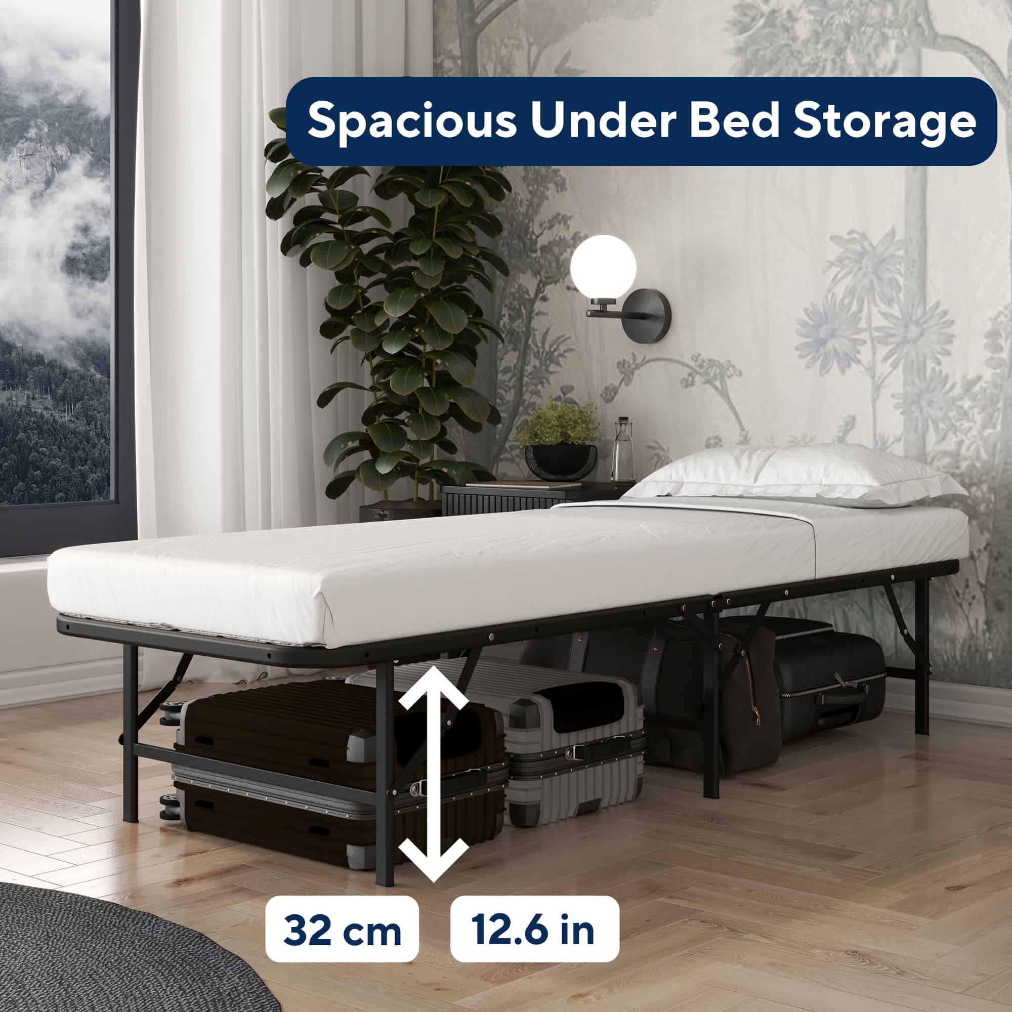 Smartbase Basic 3ft Single Black Folding Bed Bottom View